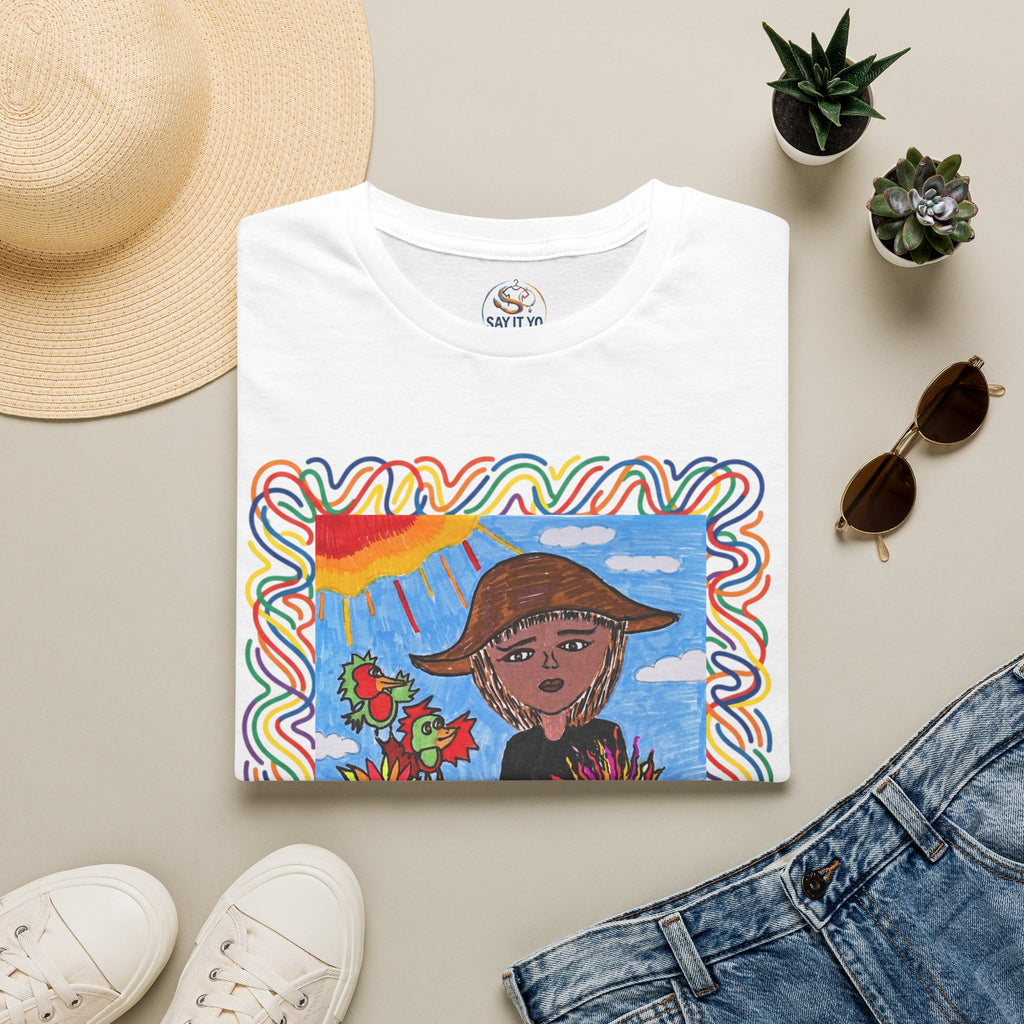 Artistic Sunflower Girl T-Shirt — Colorful Hand-Drawn Floral Tee