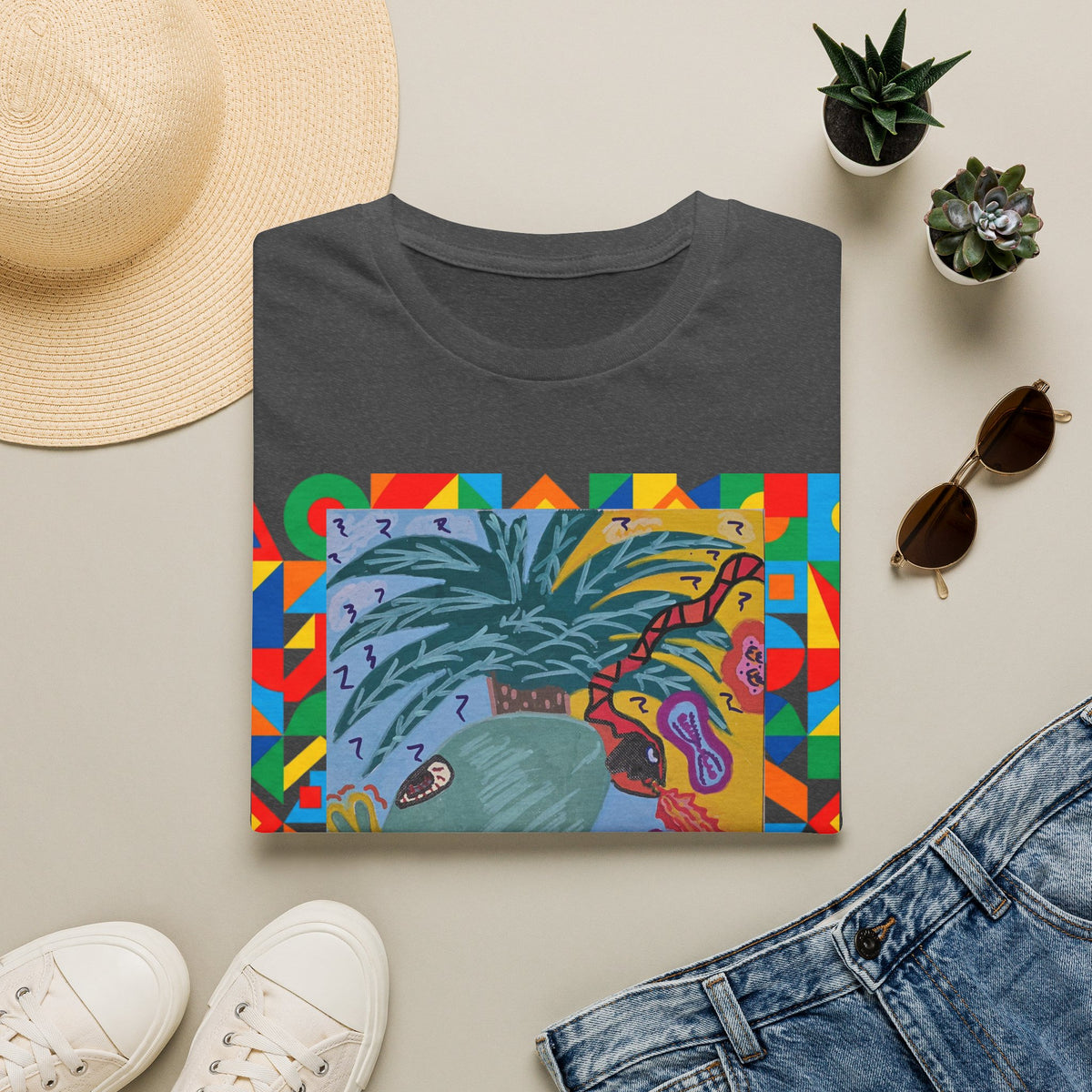 Tropical Alien Spaced Out Graphic T-Shirt — Colorful Art Tee