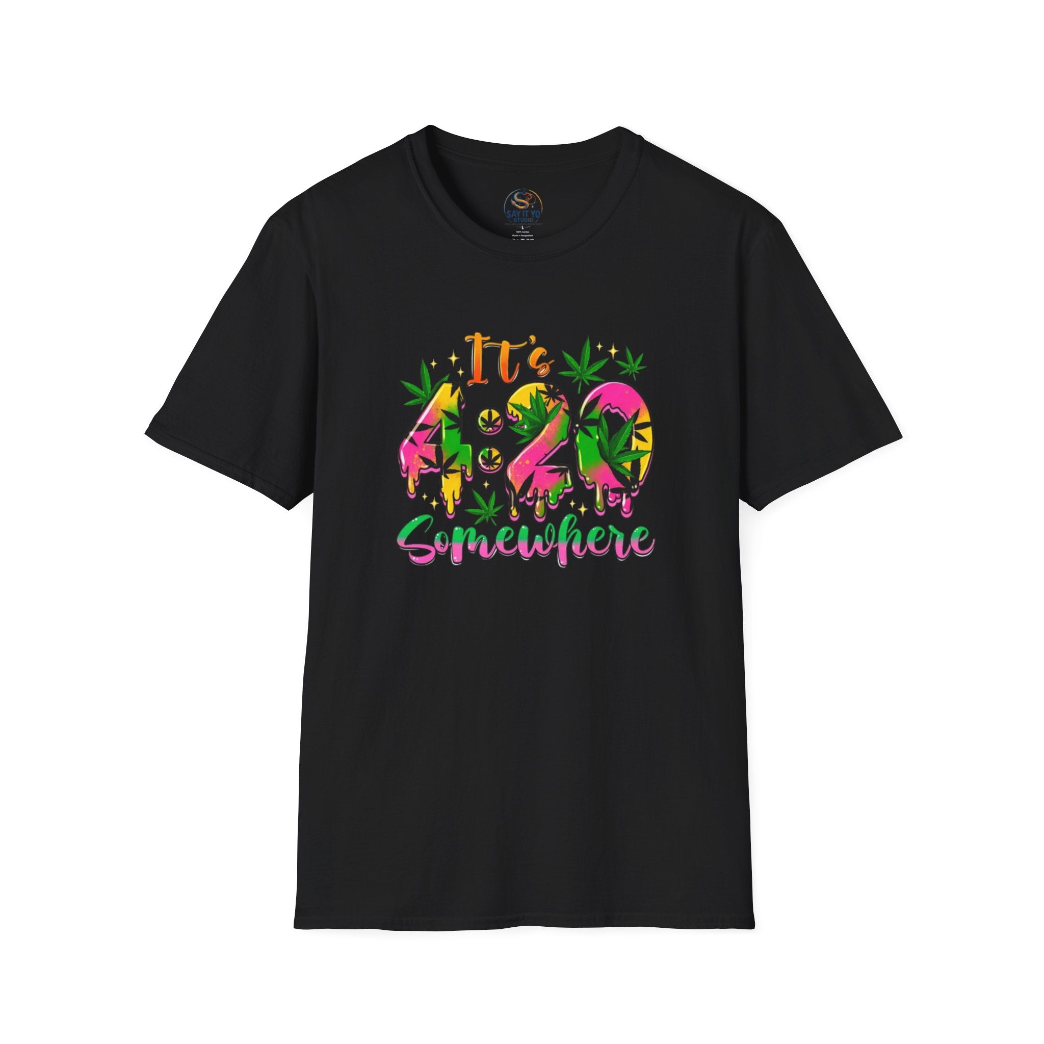 420 Graphic T-Shirt — "It's 4:20 Somewhere" Colorful Cannabis Design