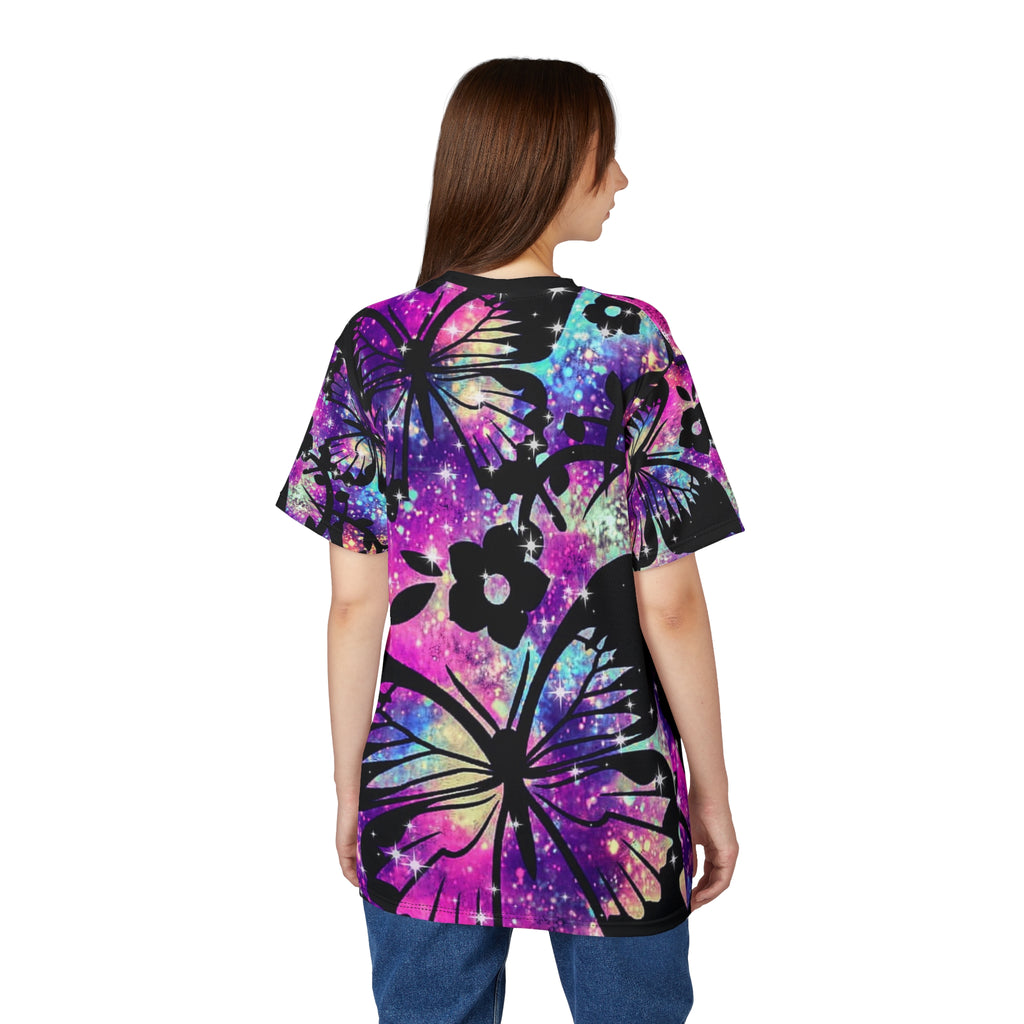 Galaxy Butterfly All-Over Print Tee — Vibrant Floral Wings T-Shirt