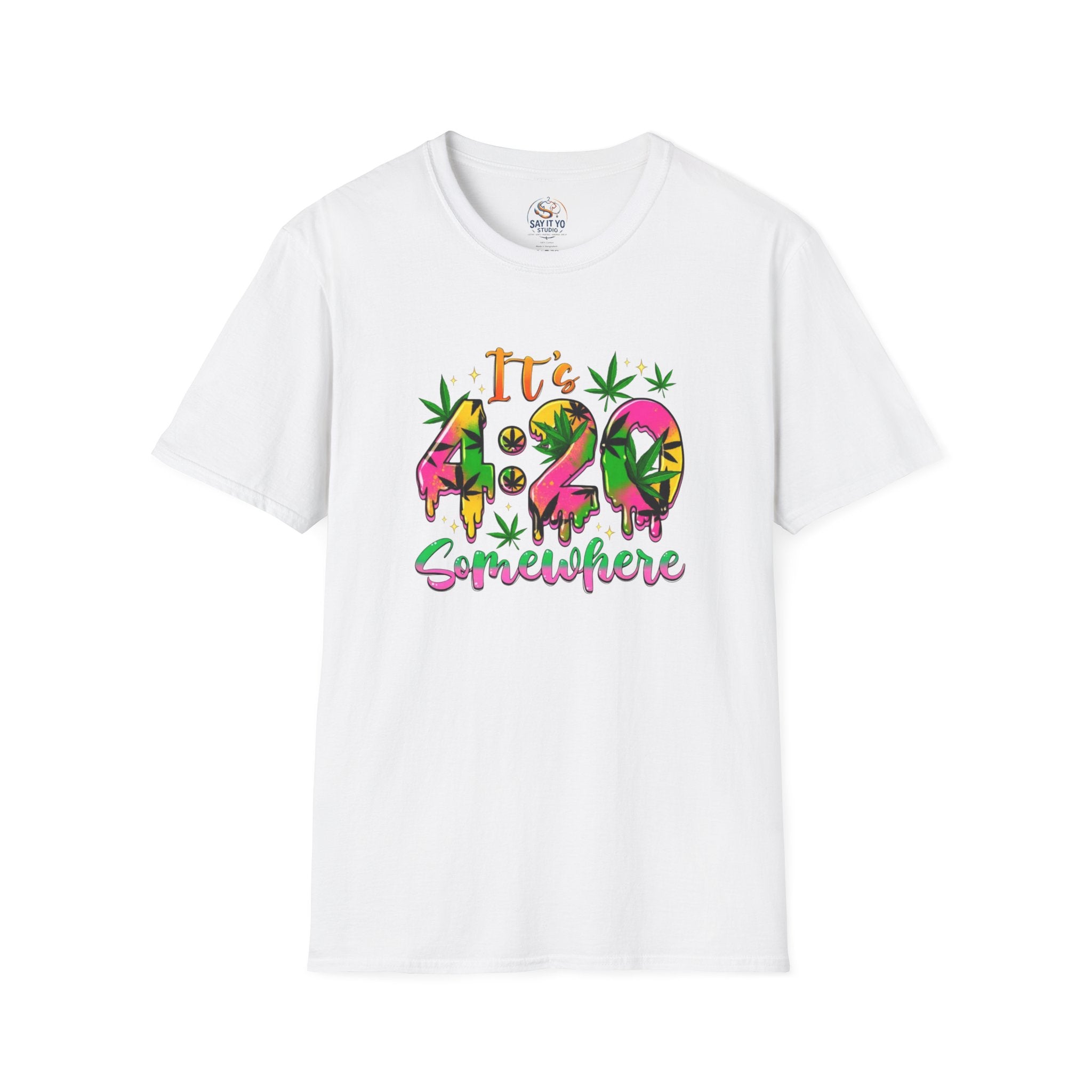 420 Graphic T-Shirt — "It's 4:20 Somewhere" Colorful Cannabis Design