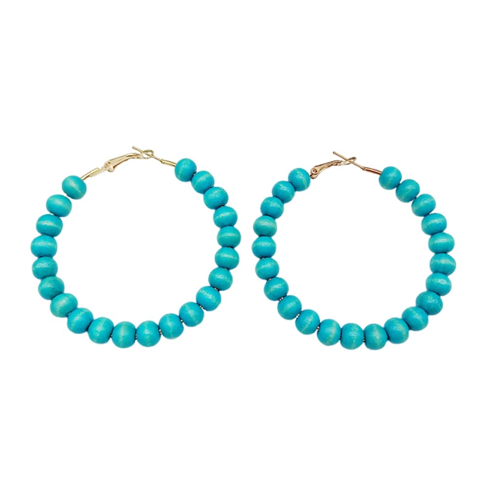 Vintage Wooden Beaded Hoop Earrings Bohemian Wood Beads Round Circle Earring Handmade Colorful Beaded Dangle Earrings for Women Jewelry