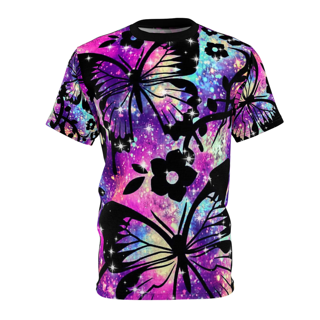 Galaxy Butterfly All-Over Print Tee — Vibrant Floral Wings T-Shirt