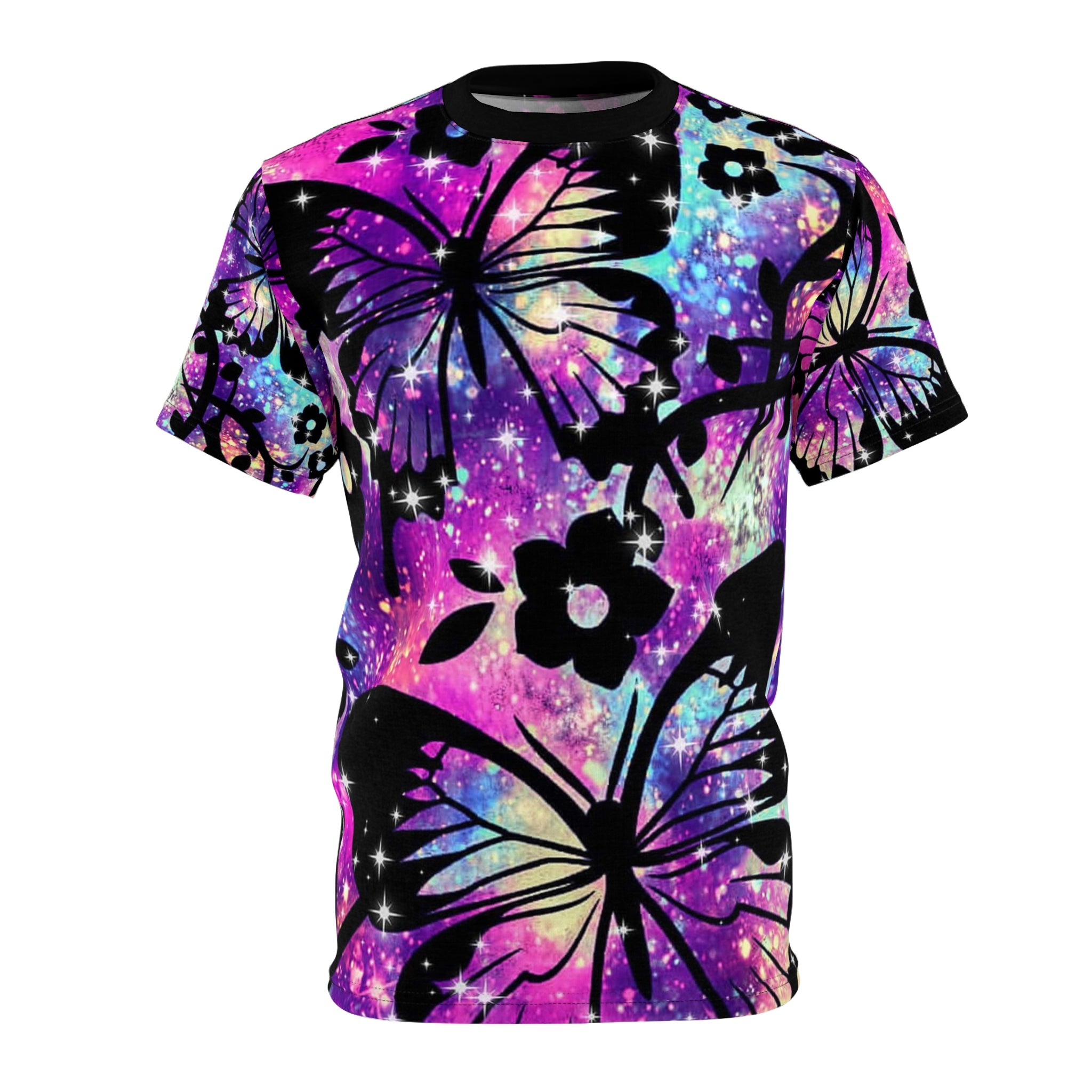 Galaxy Butterfly All-Over Print Tee — Vibrant Floral Wings T-Shirt