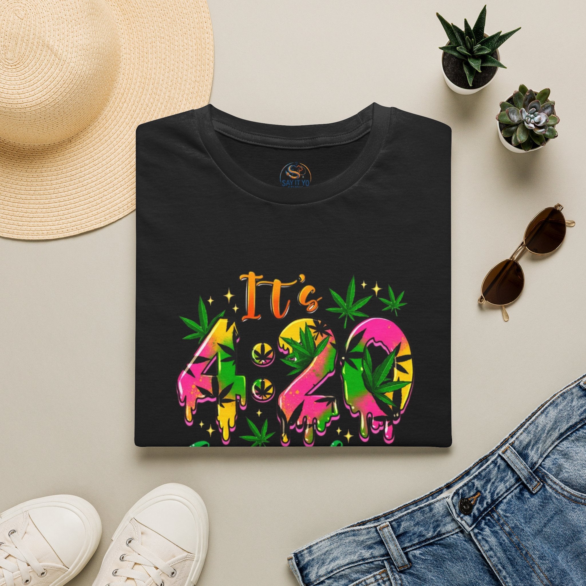 420 Graphic T-Shirt — "It's 4:20 Somewhere" Colorful Cannabis Design