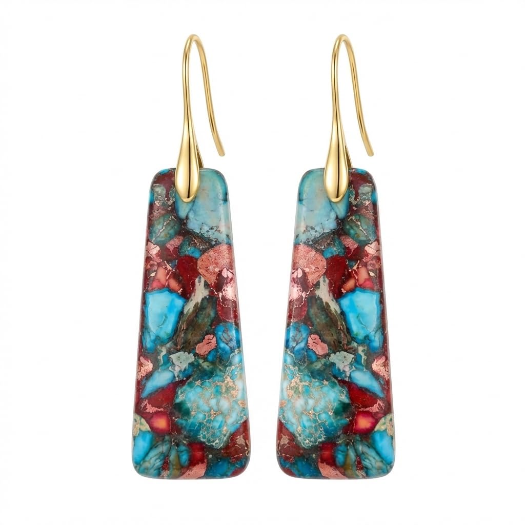 Natural Healing Crystal Teardrop Earrings for Women, Copper Hook Dangle Drop Stone Boho Jewelry, Lightweight Aesthetic Gifts Everyday Wear