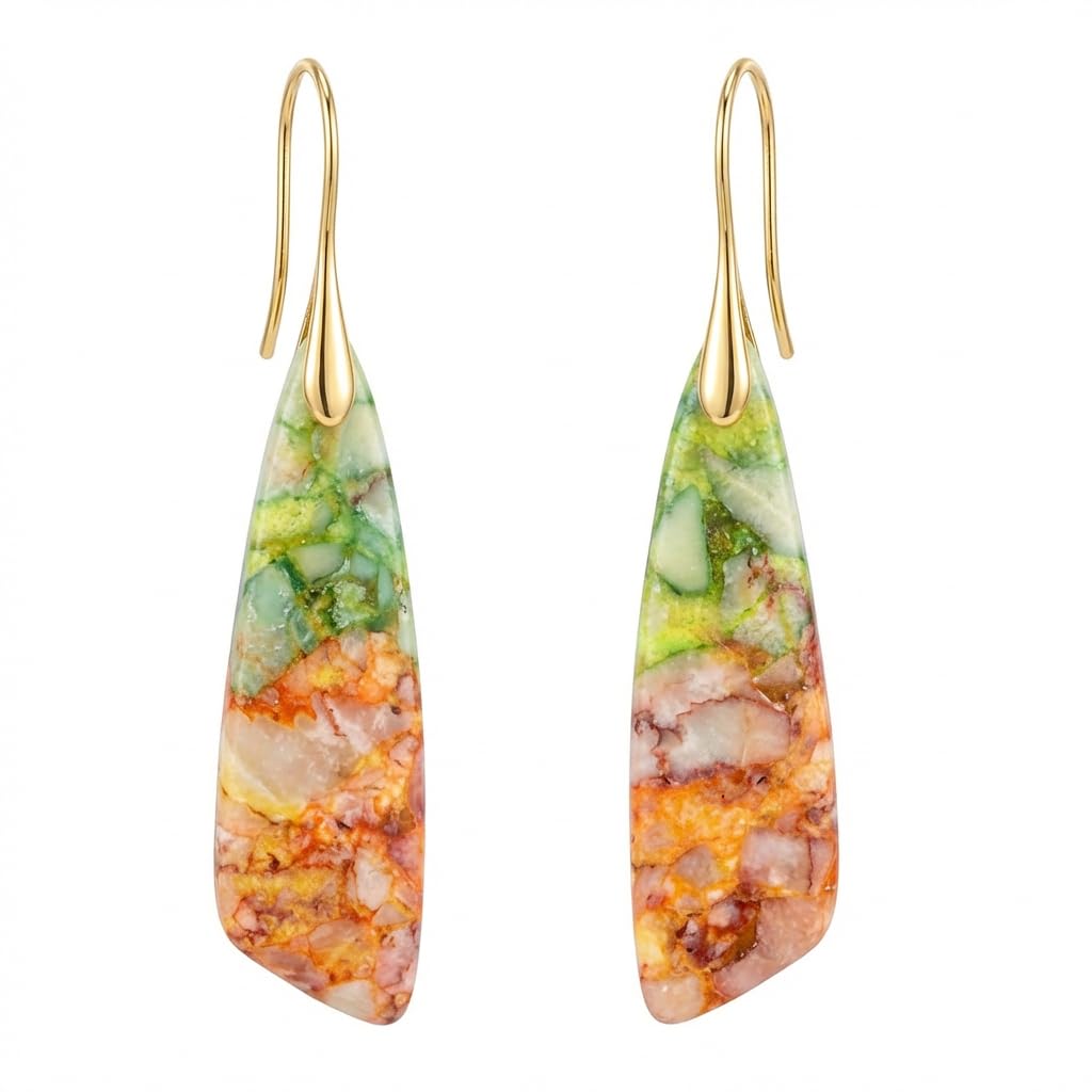 Natural Healing Crystal Teardrop Earrings for Women, Copper Hook Dangle Drop Stone Boho Jewelry, Lightweight Aesthetic Gifts Everyday Wear