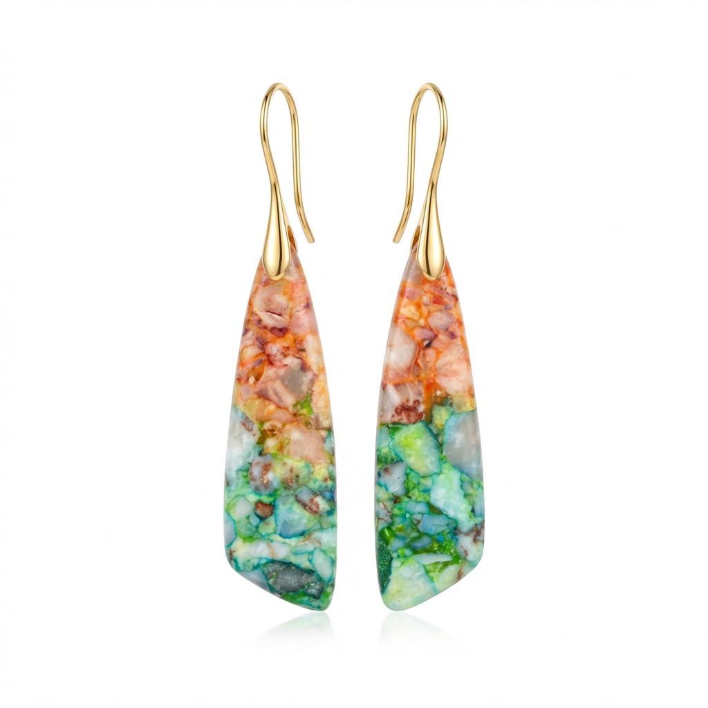 Natural Healing Crystal Teardrop Earrings for Women, Copper Hook Dangle Drop Stone Boho Jewelry, Lightweight Aesthetic Gifts Everyday Wear