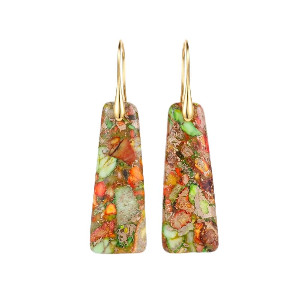 Natural Healing Crystal Teardrop Earrings for Women, Copper Hook Dangle Drop Stone Boho Jewelry, Lightweight Aesthetic Gifts Everyday Wear