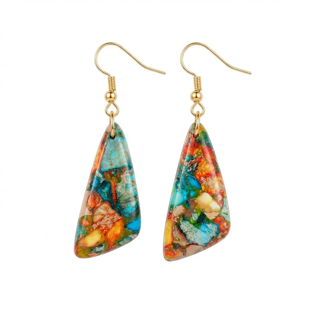 Natural Healing Crystal Teardrop Earrings for Women, Copper Hook Dangle Drop Stone Boho Jewelry, Lightweight Aesthetic Gifts Everyday Wear