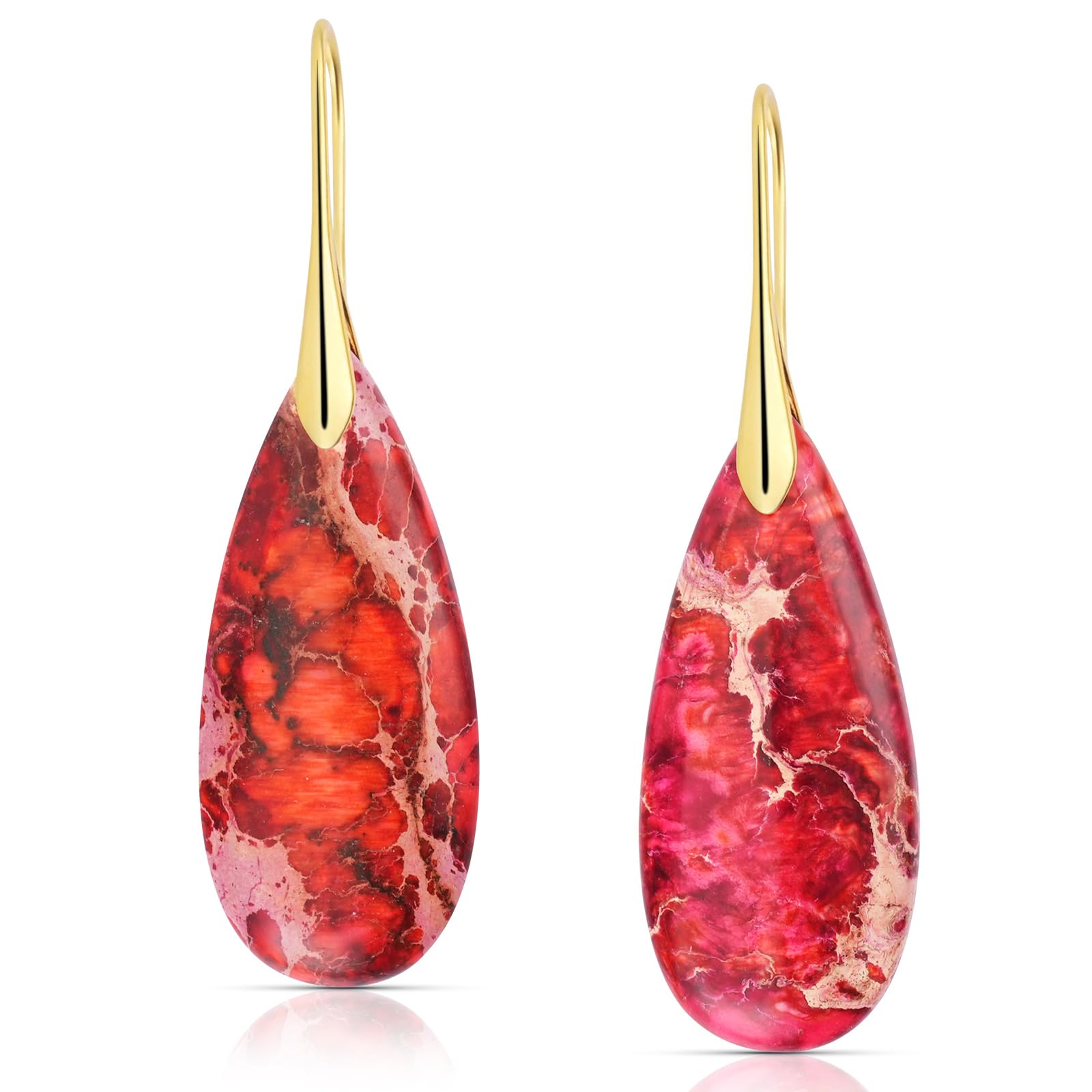 Natural Healing Crystal Teardrop Earrings for Women, Copper Hook Dangle Drop Stone Boho Jewelry, Lightweight Aesthetic Gifts Everyday Wear
