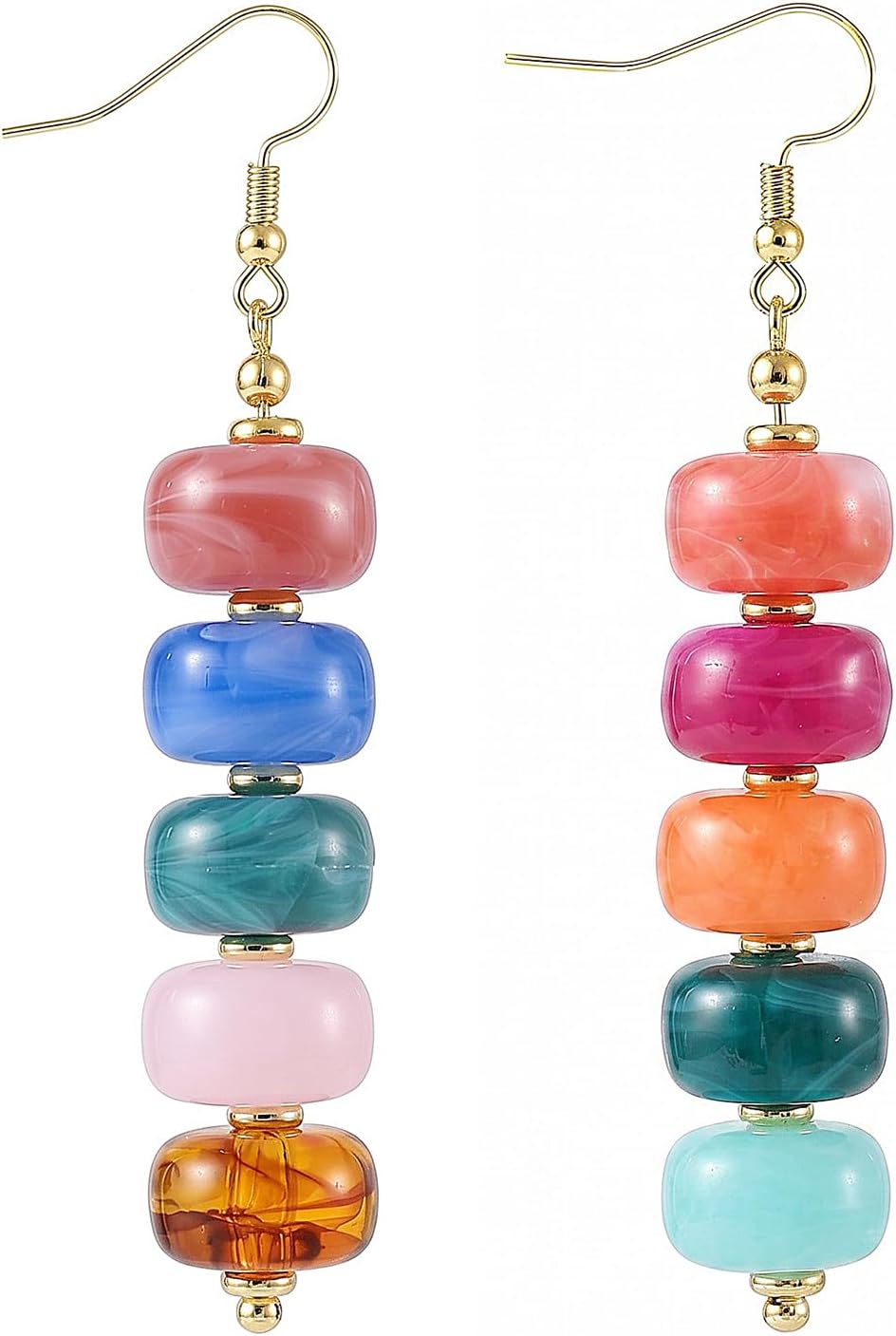 SHERLOVE Chunky Statement Large Resin Beaded Dangle Earrings Women Trendy | Cute Fun Hypoallergenic Lightweight 14K Gold Plated Dangle Dangly Dangling Drop Earrings,Boho Summer Beach Vacation Jewelry