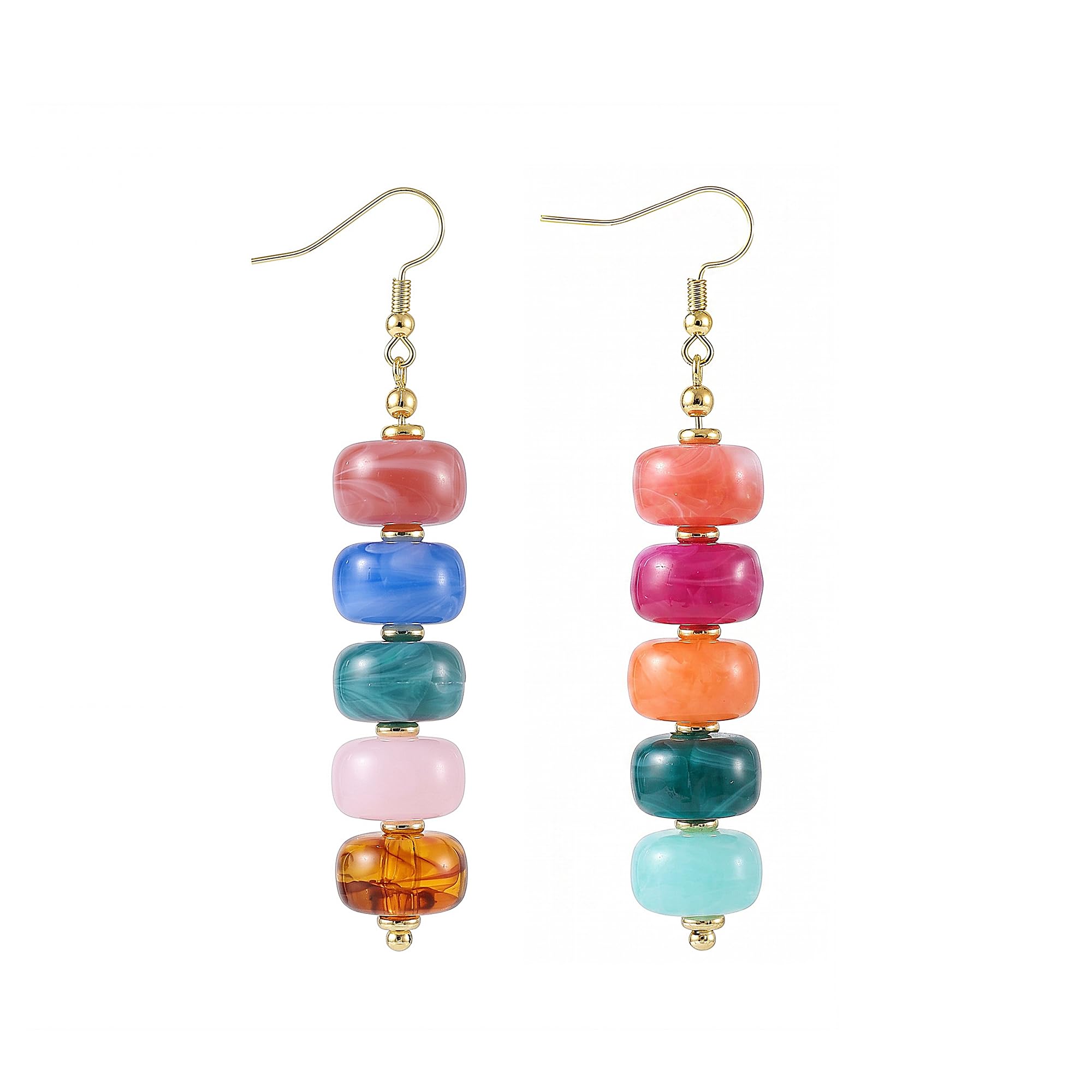 SHERLOVE Chunky Statement Large Resin Beaded Dangle Earrings Women Trendy | Cute Fun Hypoallergenic Lightweight 14K Gold Plated Dangle Dangly Dangling Drop Earrings,Boho Summer Beach Vacation Jewelry