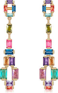 Multicolor Rainbow Crystal Long dangle Earrings for women Cubic Zirconia Square Gem Statement Drop Earrings for Prom Party Wedding Daily Wear
