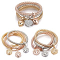 SILANER Crystal Charms Multilayer Bracelets - 3PCS Gold/Silver/Rose Gold Corn Chain Bracelet for Women, Tree of Life Heart Shaped Stretch Bracelet