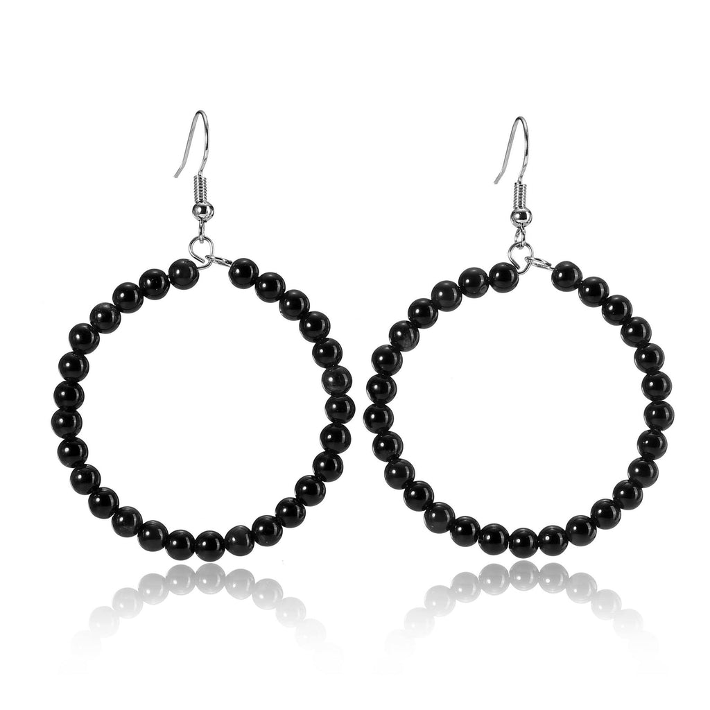 Jovivi Amethyst Rose Quartz Healing Crystals Beads Earrings Real Natural Stones Gemstone Hoop Dangle Earrings Reiki Quartz Jewelry for Women
