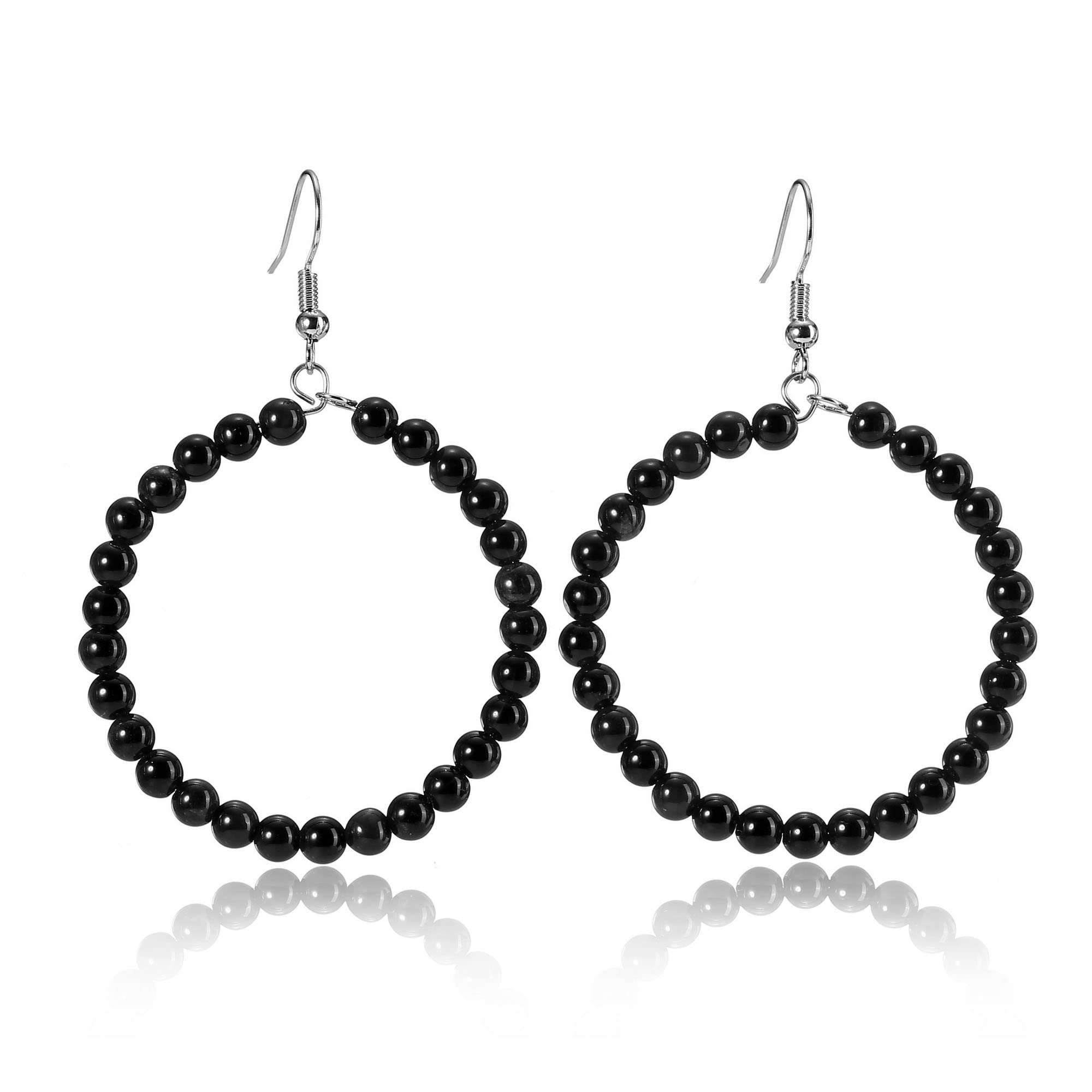 Jovivi Amethyst Rose Quartz Healing Crystals Beads Earrings Real Natural Stones Gemstone Hoop Dangle Earrings Reiki Quartz Jewelry for Women