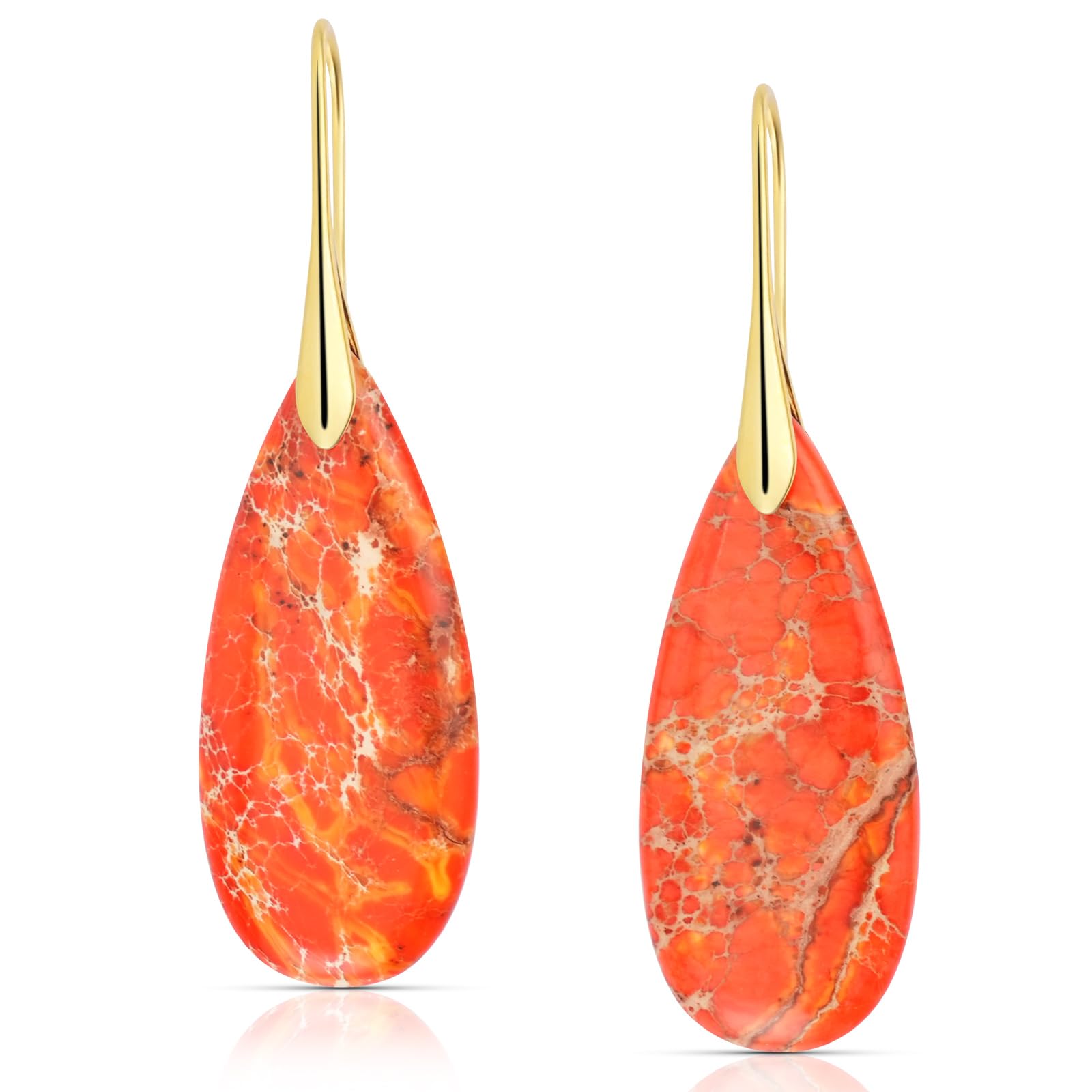 Natural Healing Crystal Teardrop Earrings for Women, Copper Hook Dangle Drop Stone Boho Jewelry, Lightweight Aesthetic Gifts Everyday Wear