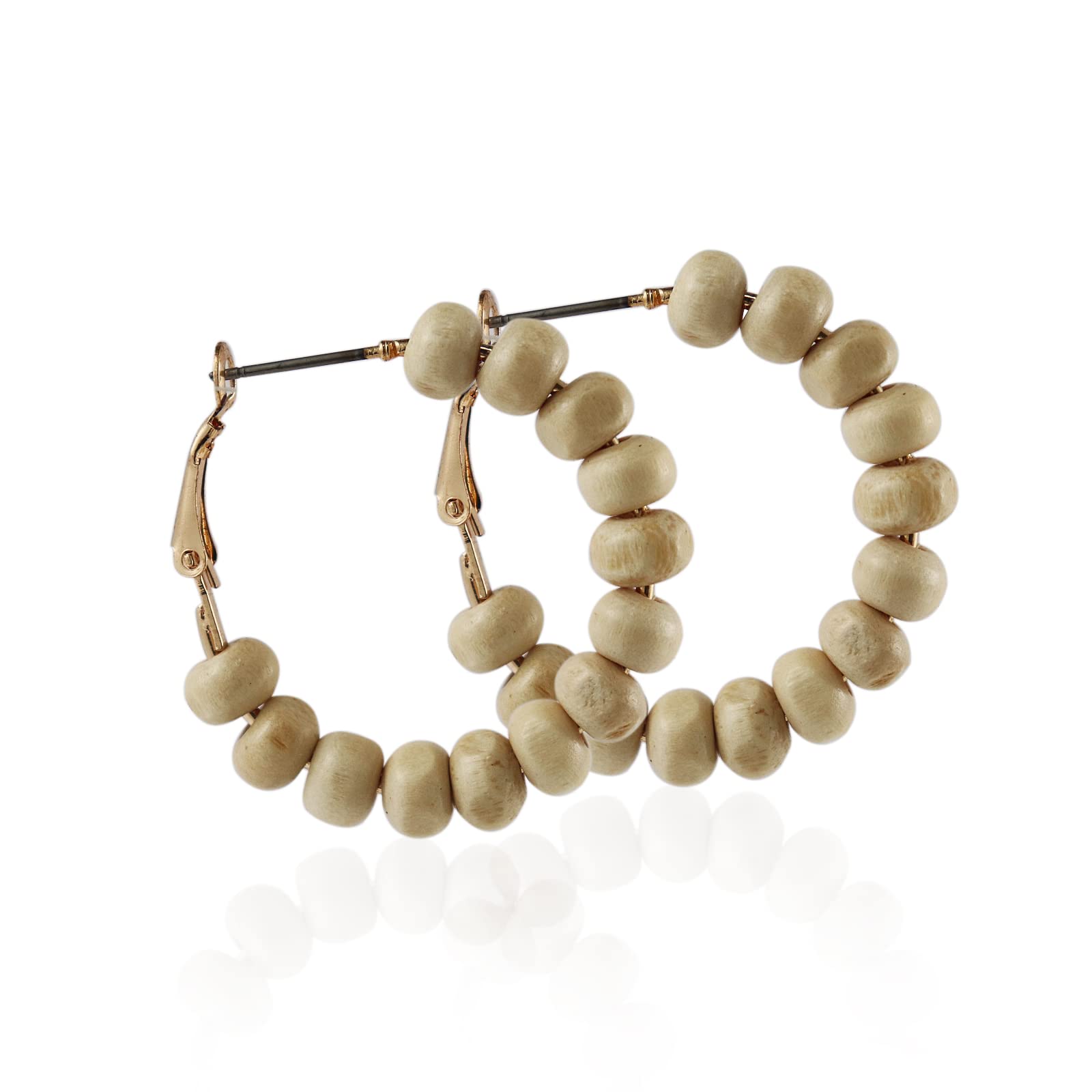 Vintage Wooden Beaded Hoop Earrings Bohemian Wood Beads Round Circle Earring Handmade Colorful Beaded Dangle Earrings for Women Jewelry