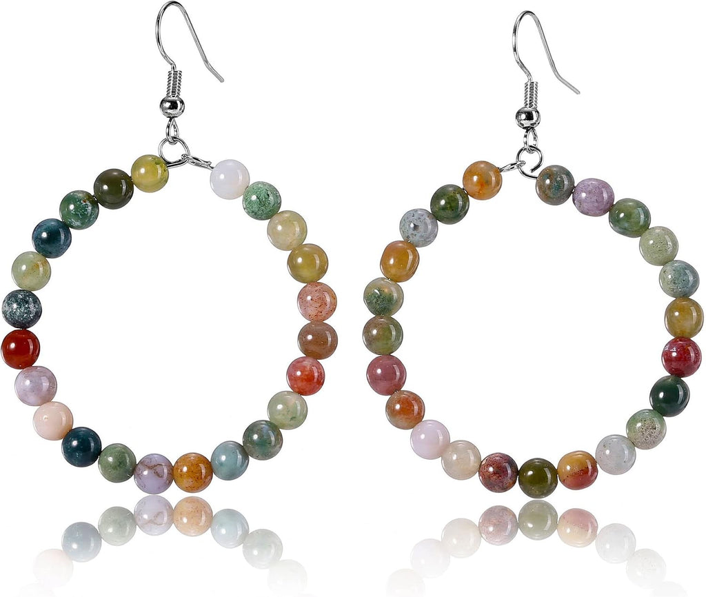 Jovivi Amethyst Rose Quartz Healing Crystals Beads Earrings Real Natural Stones Gemstone Hoop Dangle Earrings Reiki Quartz Jewelry for Women