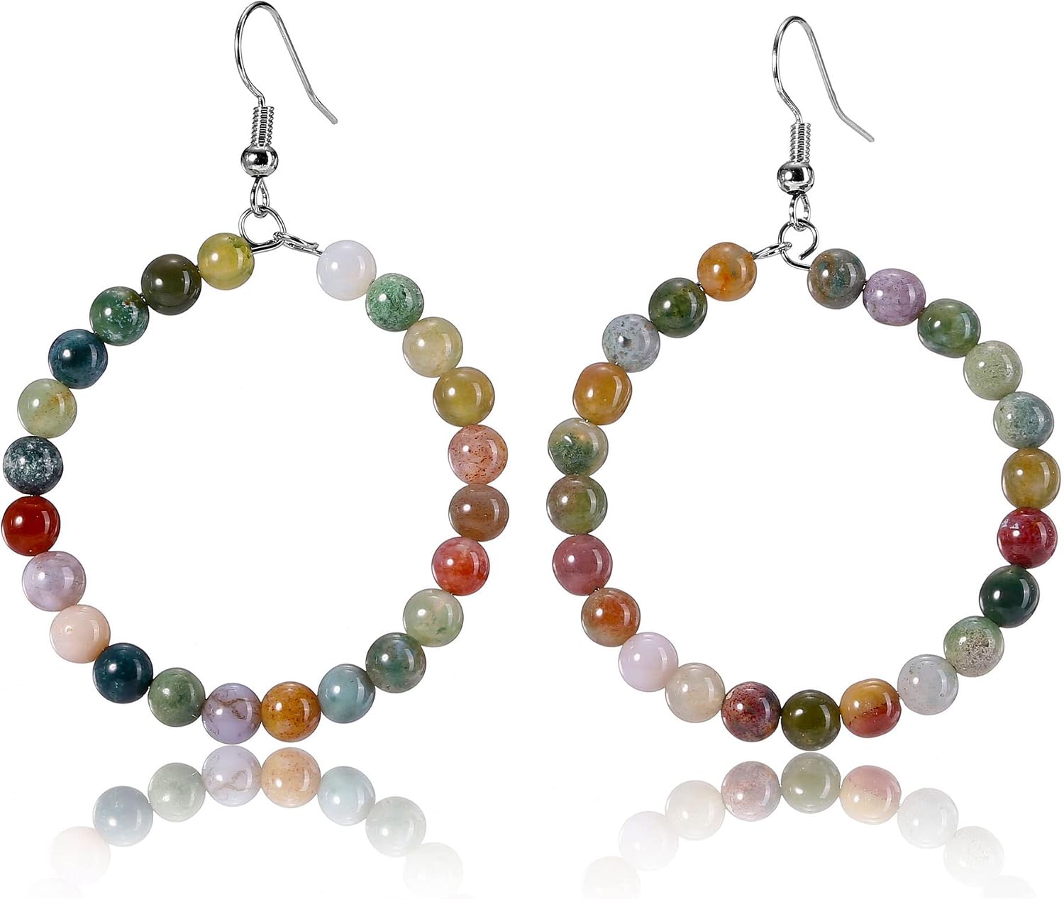 Jovivi Amethyst Rose Quartz Healing Crystals Beads Earrings Real Natural Stones Gemstone Hoop Dangle Earrings Reiki Quartz Jewelry for Women