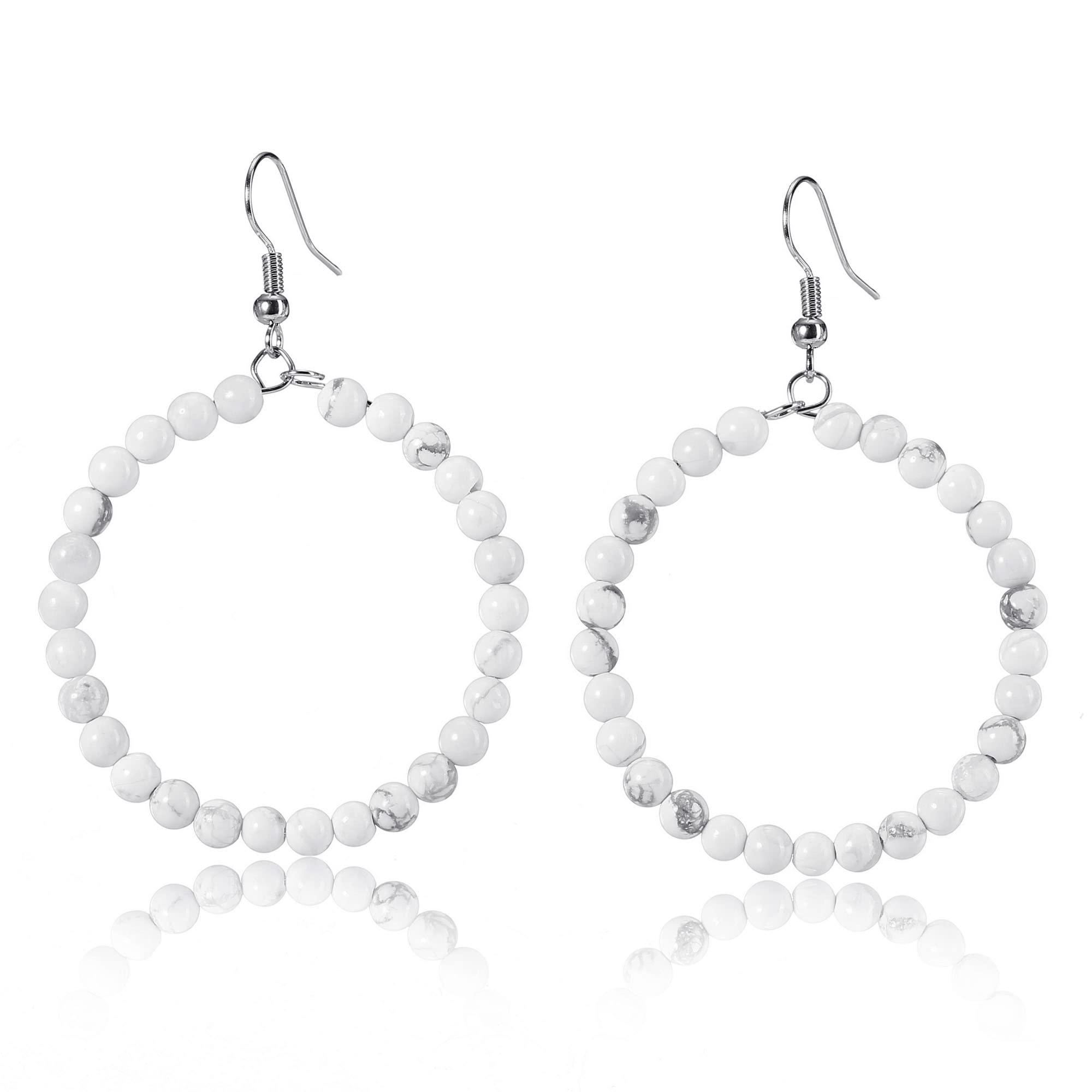 Jovivi Amethyst Rose Quartz Healing Crystals Beads Earrings Real Natural Stones Gemstone Hoop Dangle Earrings Reiki Quartz Jewelry for Women