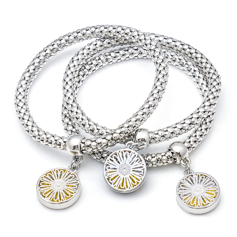 SILANER Crystal Charms Multilayer Bracelets - 3PCS Gold/Silver/Rose Gold Corn Chain Bracelet for Women, Tree of Life Heart Shaped Stretch Bracelet