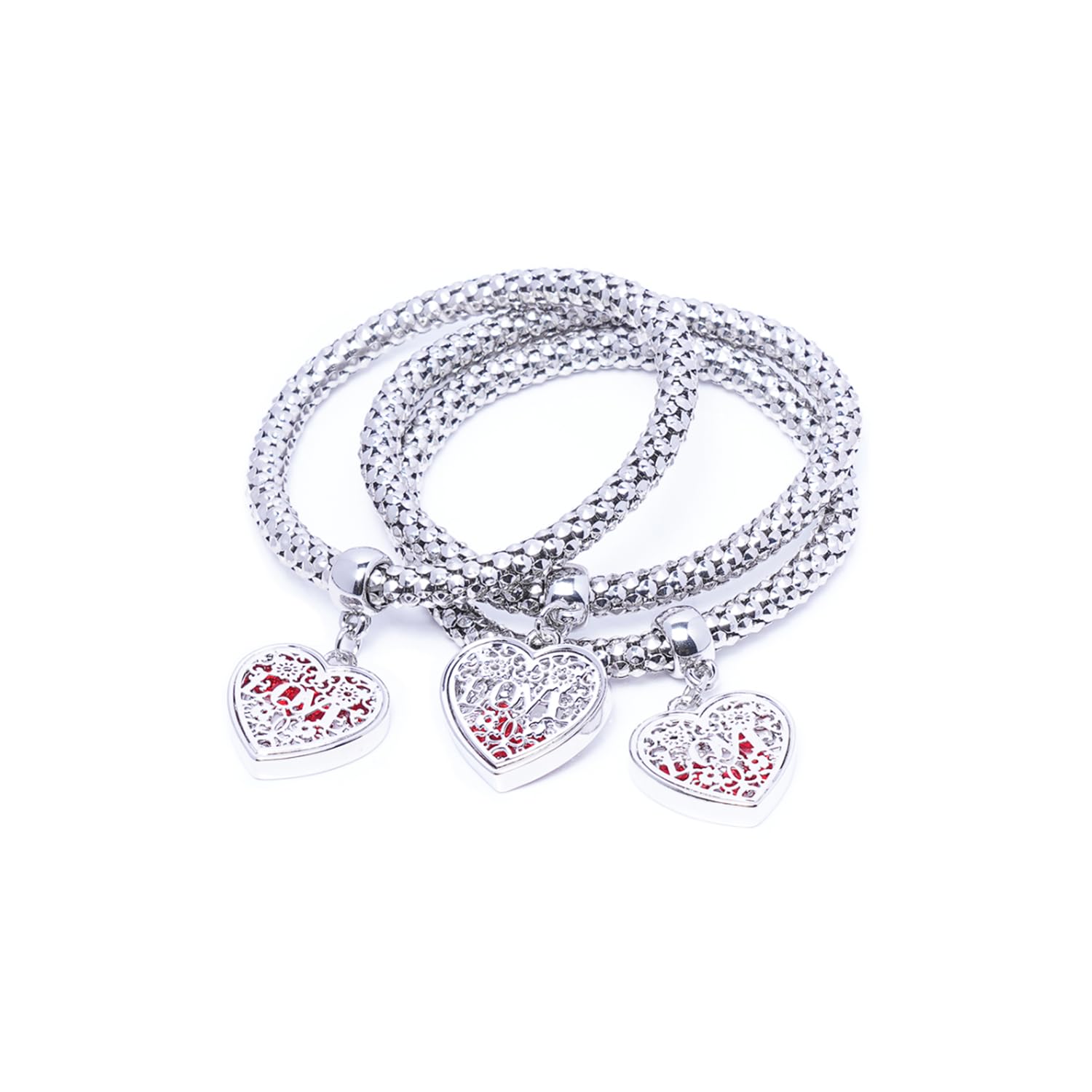 SILANER Crystal Charms Multilayer Bracelets - 3PCS Gold/Silver/Rose Gold Corn Chain Bracelet for Women, Tree of Life Heart Shaped Stretch Bracelet