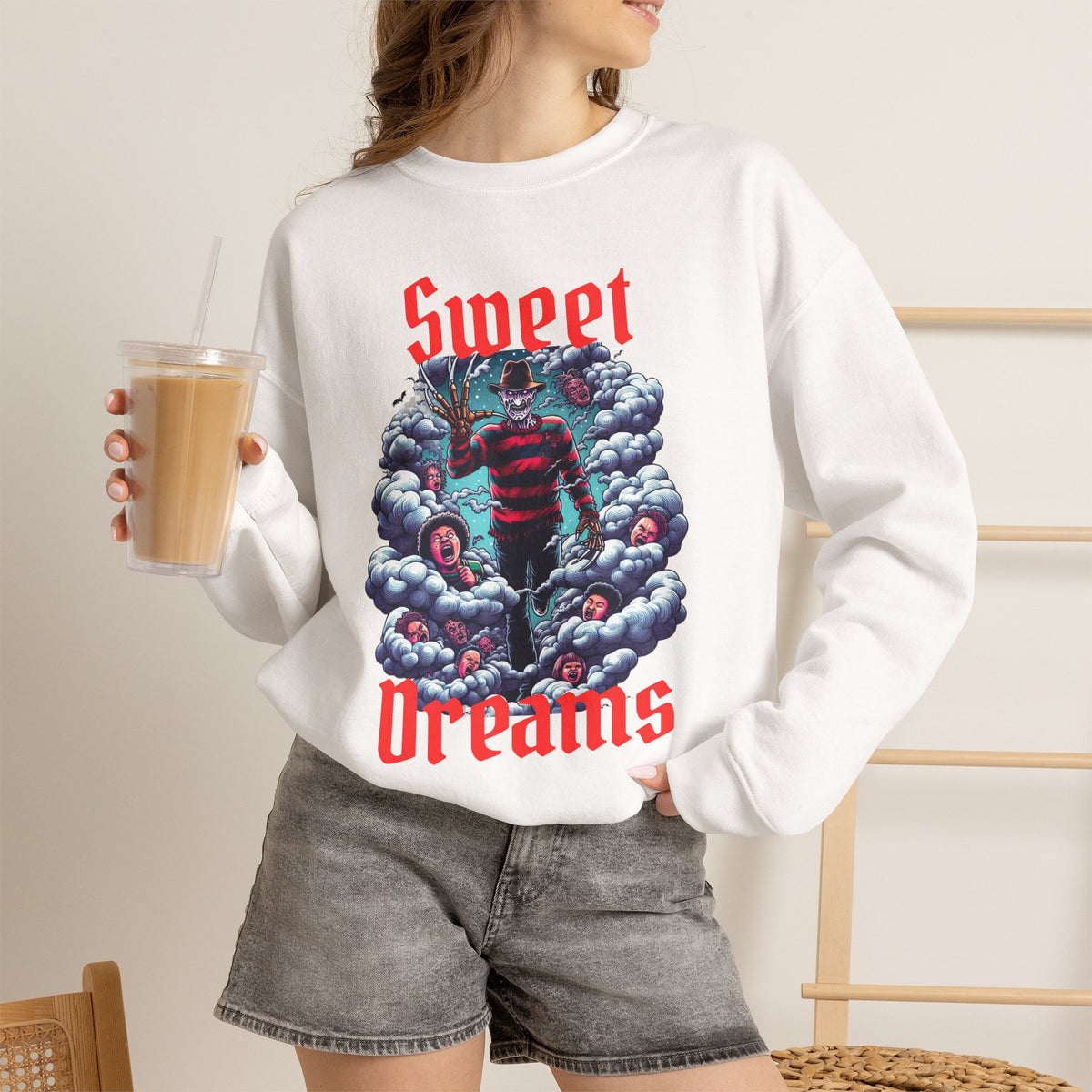 Sweet Dreams Nightmare Gothic Horror Graphic Crewneck Sweatshirt