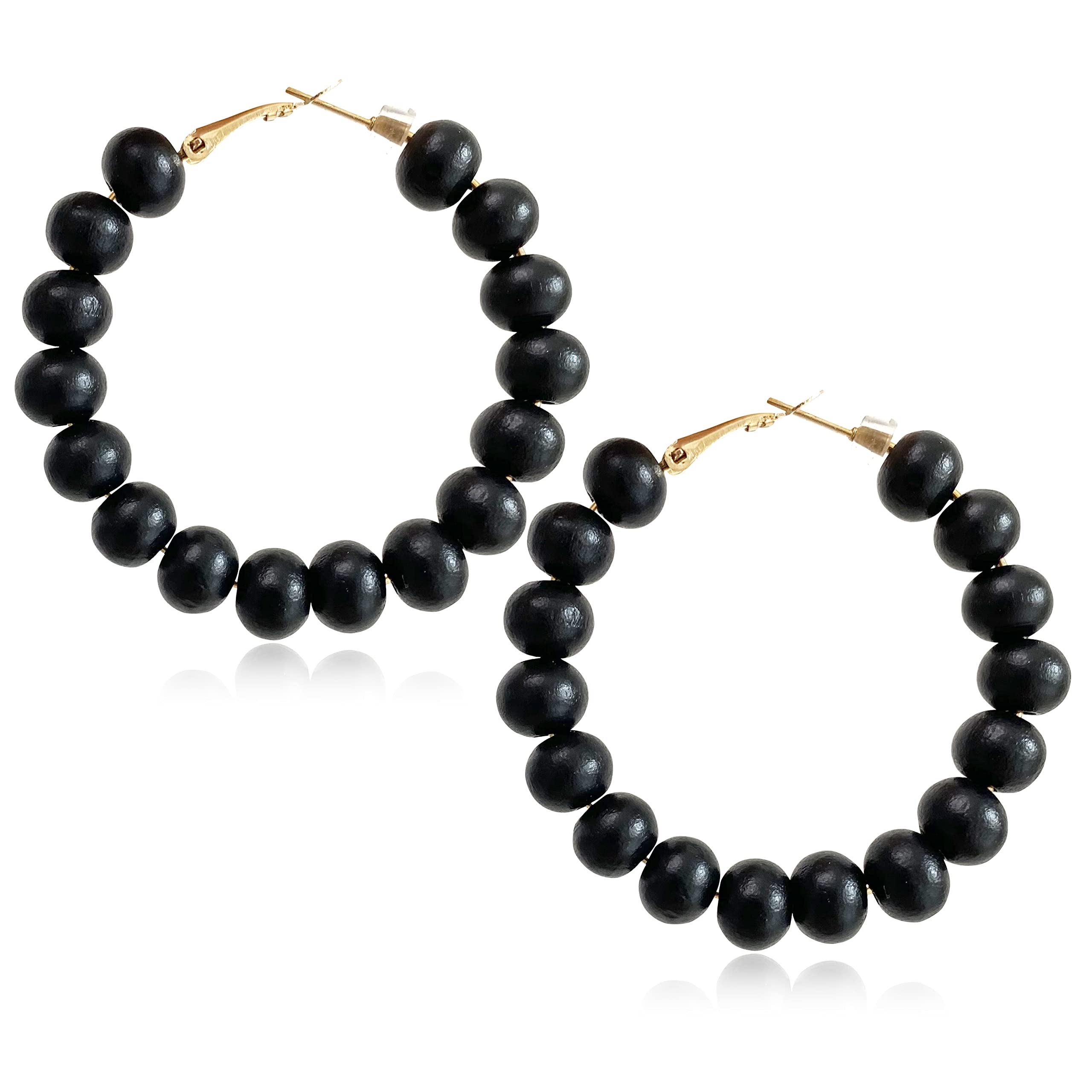 Handmade Nature Wooden Beaded Hoop Earrings Bohemian Minimalist Colorful Circle Round Wood Bead Earrings Vintage Chic Wooden Ethnic Dangle Drop Earrings for Women Statement Jewelry Gifts