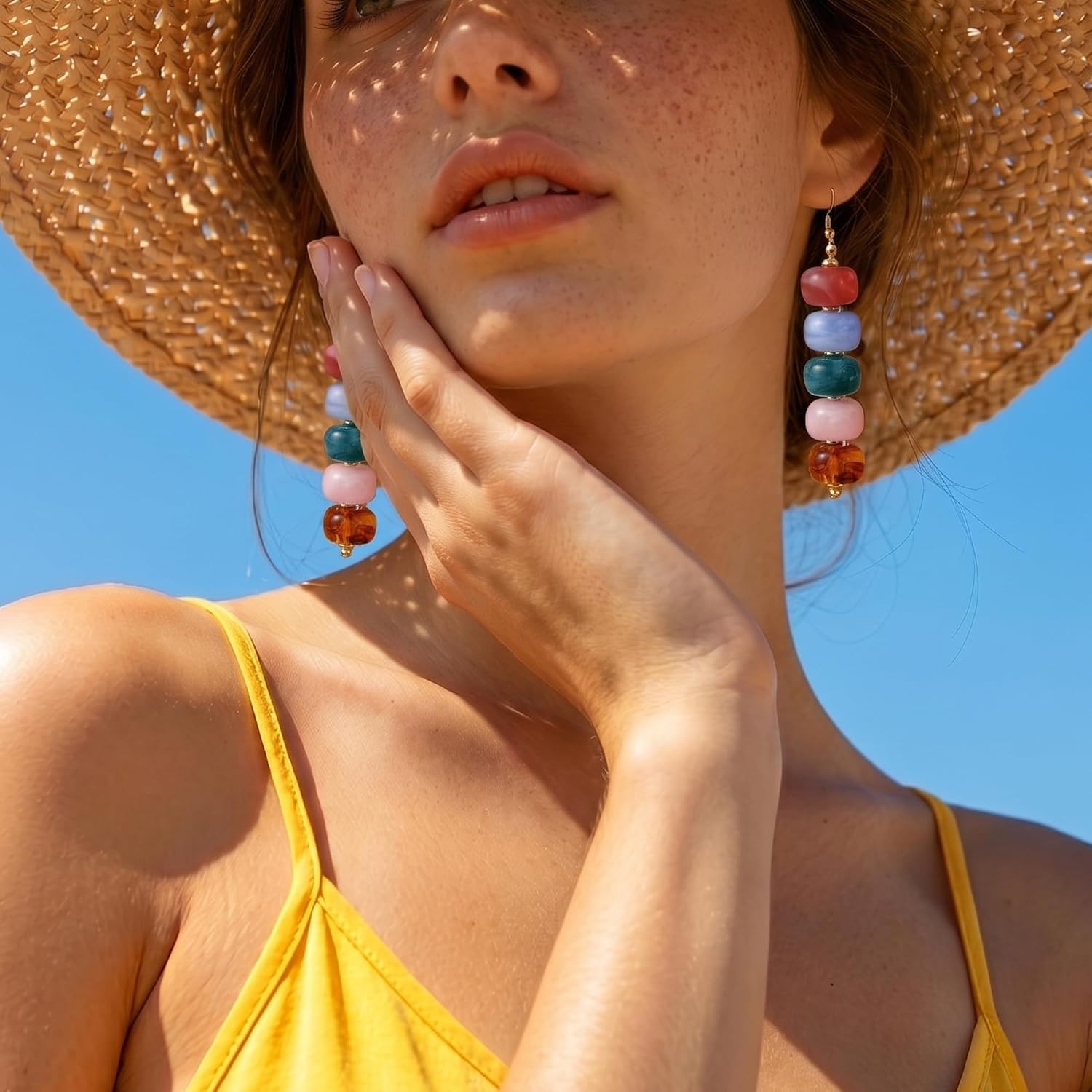 SHERLOVE Chunky Statement Large Resin Beaded Dangle Earrings Women Trendy | Cute Fun Hypoallergenic Lightweight 14K Gold Plated Dangle Dangly Dangling Drop Earrings,Boho Summer Beach Vacation Jewelry