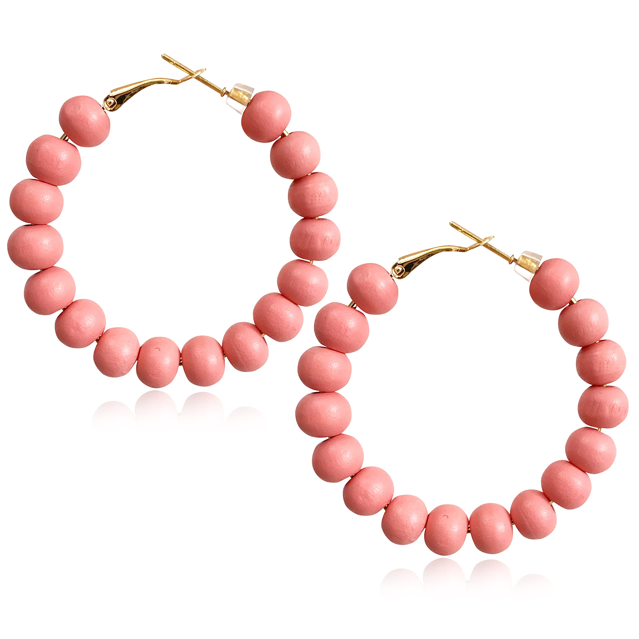 Handmade Nature Wooden Beaded Hoop Earrings Bohemian Minimalist Colorful Circle Round Wood Bead Earrings Vintage Chic Wooden Ethnic Dangle Drop Earrings for Women Statement Jewelry Gifts