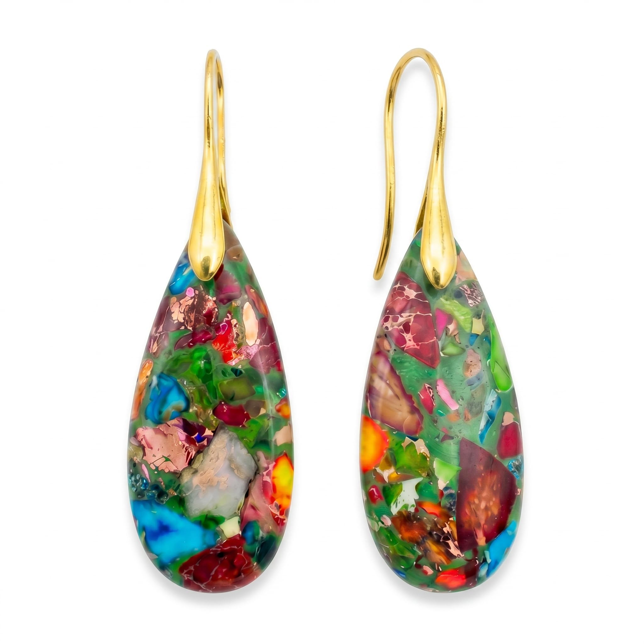 Natural Healing Crystal Teardrop Earrings for Women, Copper Hook Dangle Drop Stone Boho Jewelry, Lightweight Aesthetic Gifts Everyday Wear