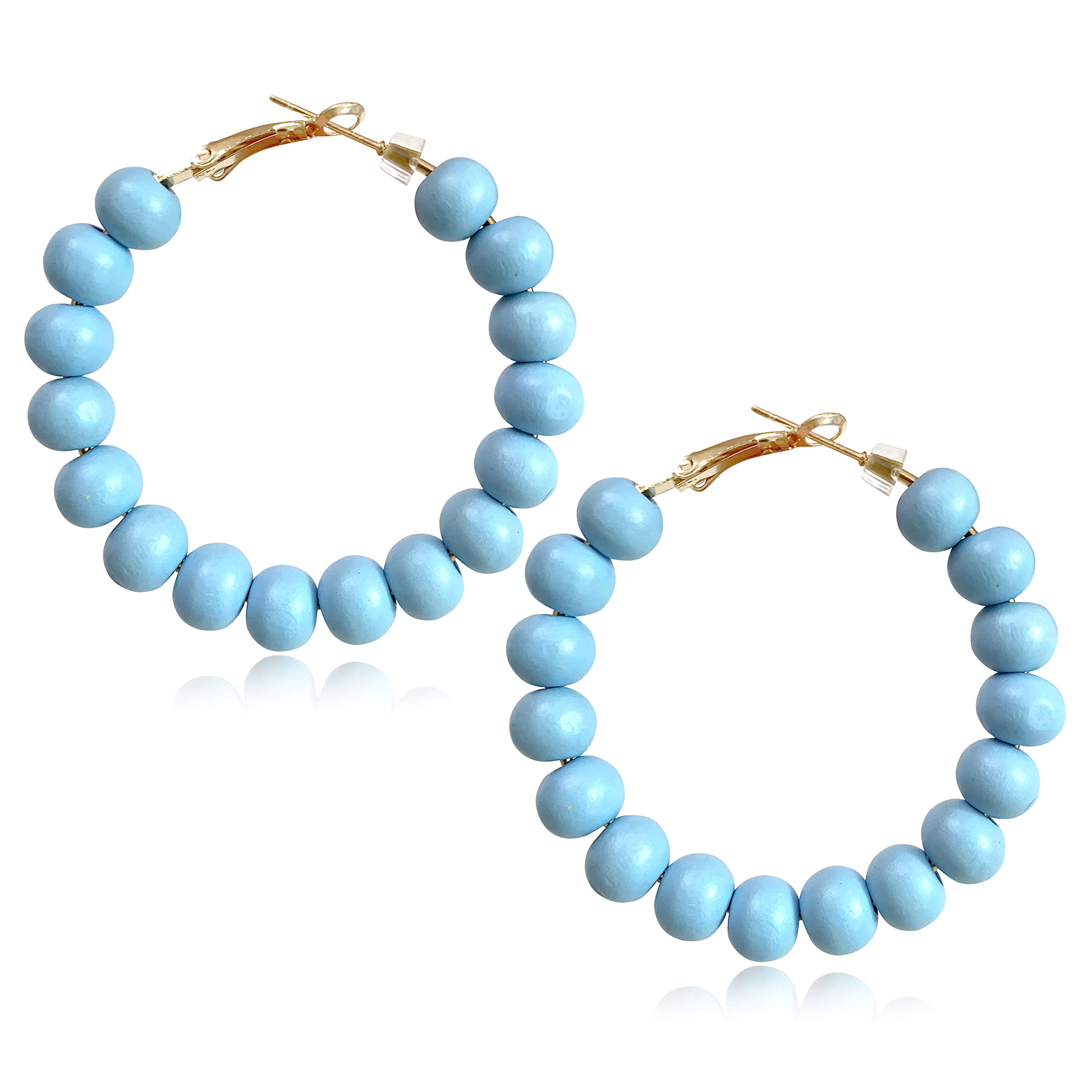 Handmade Nature Wooden Beaded Hoop Earrings Bohemian Minimalist Colorful Circle Round Wood Bead Earrings Vintage Chic Wooden Ethnic Dangle Drop Earrings for Women Statement Jewelry Gifts