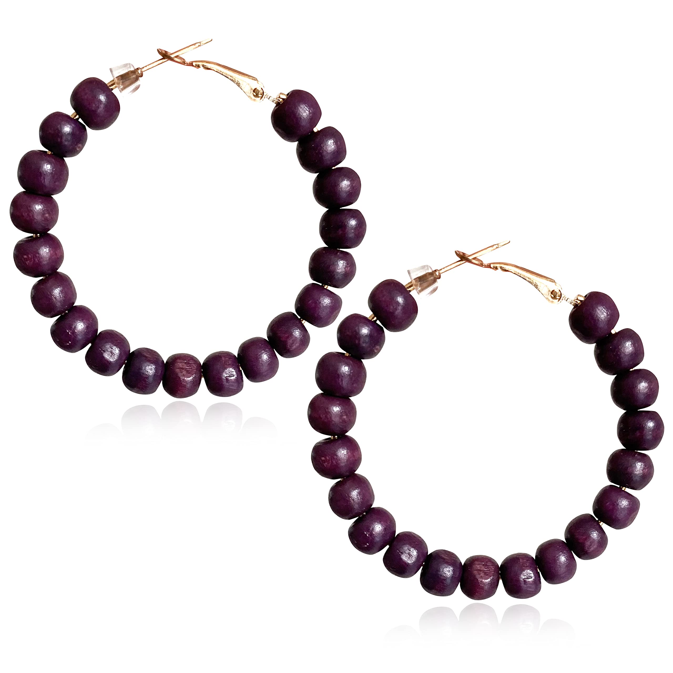 Handmade Nature Wooden Beaded Hoop Earrings Bohemian Minimalist Colorful Circle Round Wood Bead Earrings Vintage Chic Wooden Ethnic Dangle Drop Earrings for Women Statement Jewelry Gifts