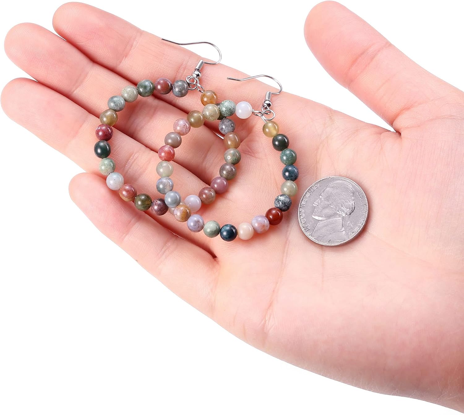 Jovivi Amethyst Rose Quartz Healing Crystals Beads Earrings Real Natural Stones Gemstone Hoop Dangle Earrings Reiki Quartz Jewelry for Women