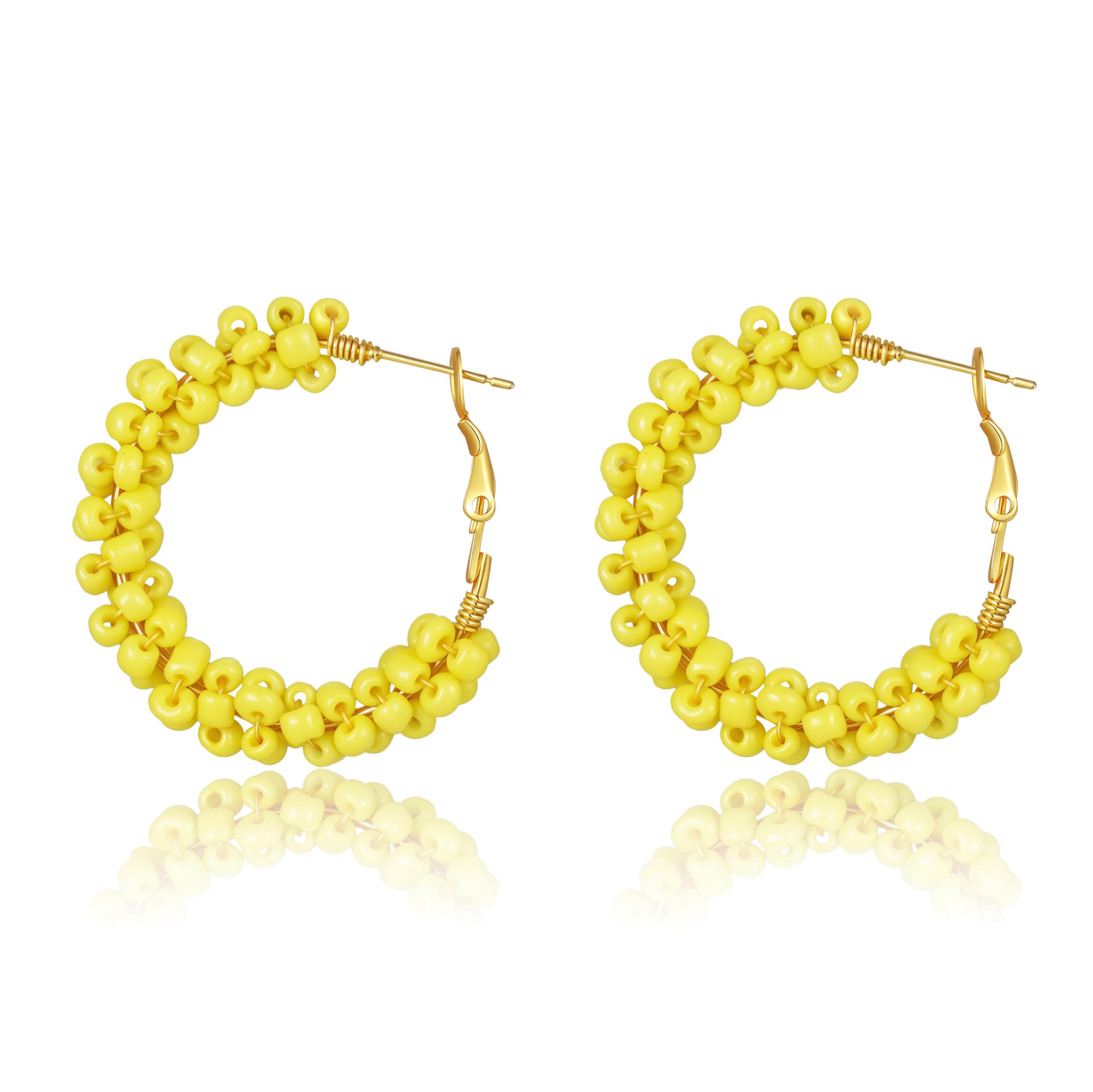 Colorful Fun Beaded Earrings for Women，Boho Flower Hoop Earrings，Exquisite Handmade Beaded Earrings