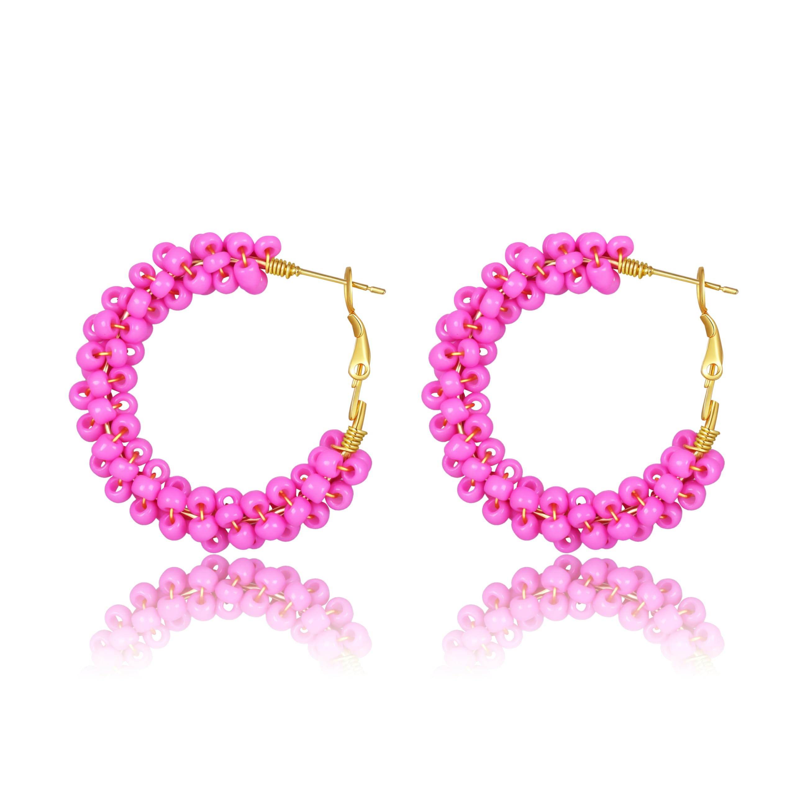 Colorful Fun Beaded Earrings for Women，Boho Flower Hoop Earrings，Exquisite Handmade Beaded Earrings