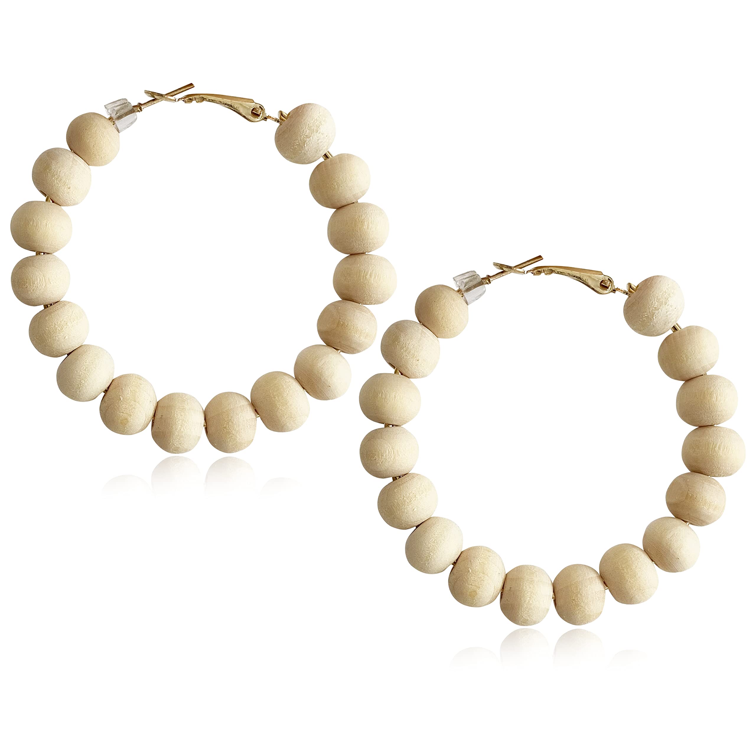 Handmade Nature Wooden Beaded Hoop Earrings Bohemian Minimalist Colorful Circle Round Wood Bead Earrings Vintage Chic Wooden Ethnic Dangle Drop Earrings for Women Statement Jewelry Gifts