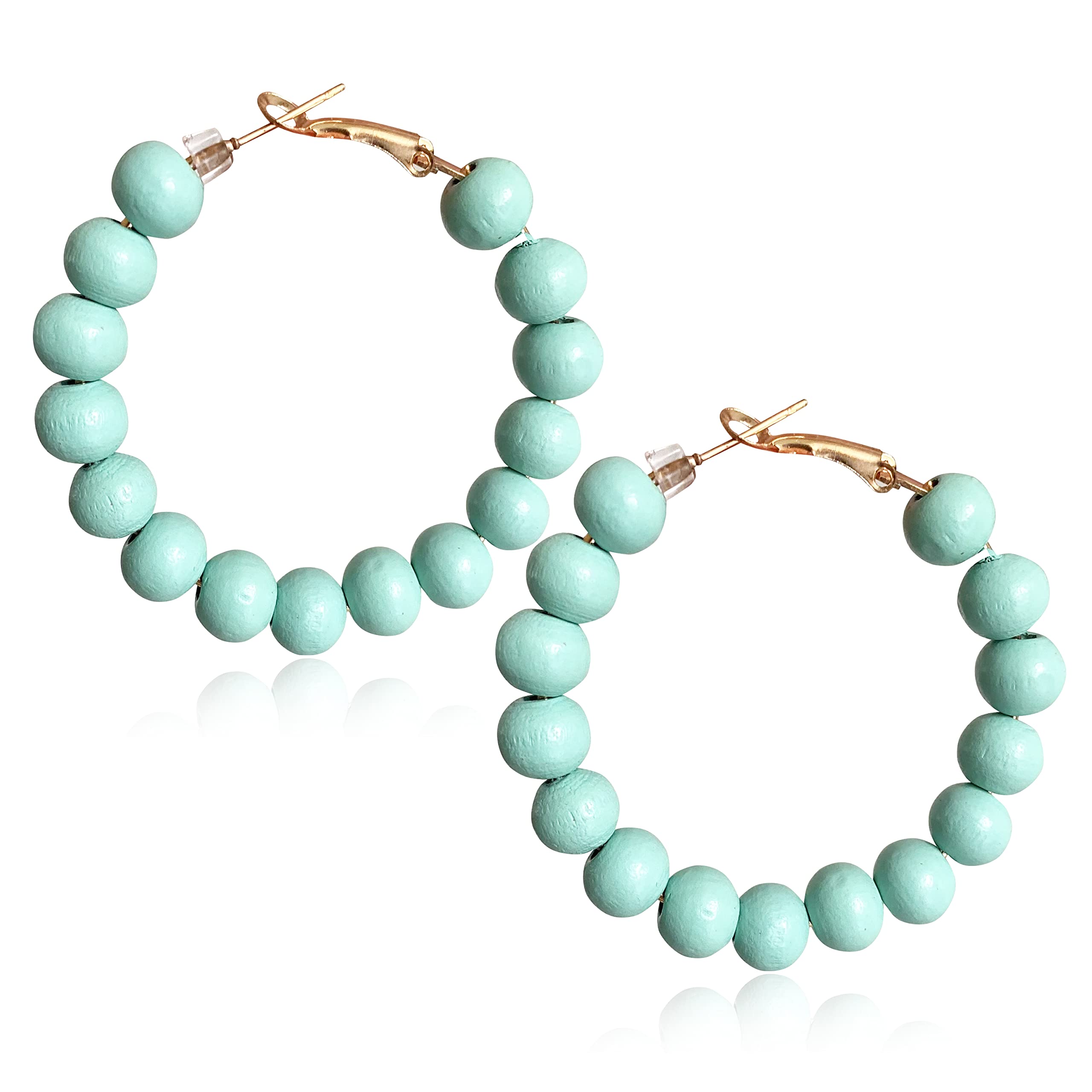 Handmade Nature Wooden Beaded Hoop Earrings Bohemian Minimalist Colorful Circle Round Wood Bead Earrings Vintage Chic Wooden Ethnic Dangle Drop Earrings for Women Statement Jewelry Gifts