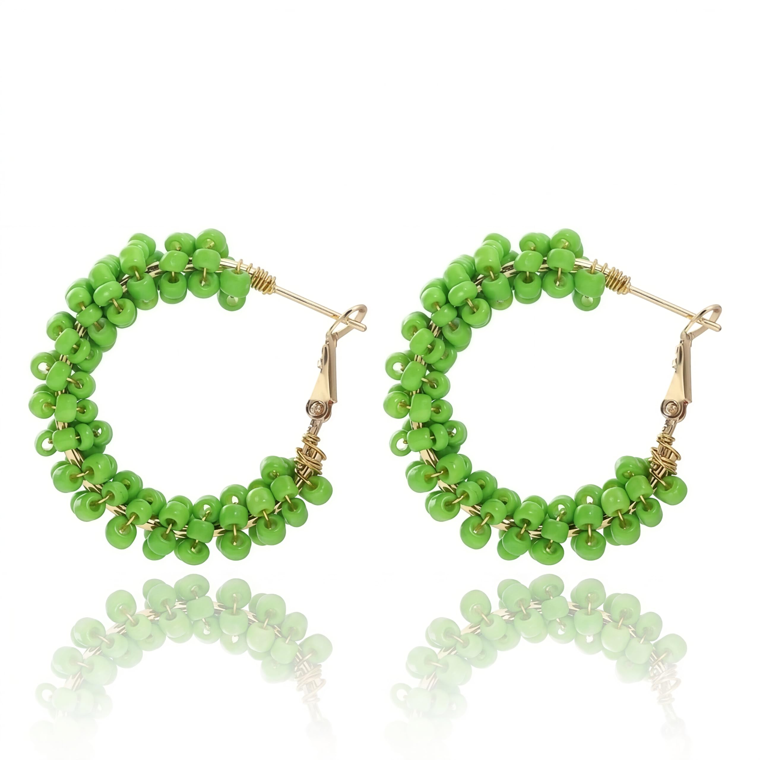 Colorful Fun Beaded Earrings for Women，Boho Flower Hoop Earrings，Exquisite Handmade Beaded Earrings