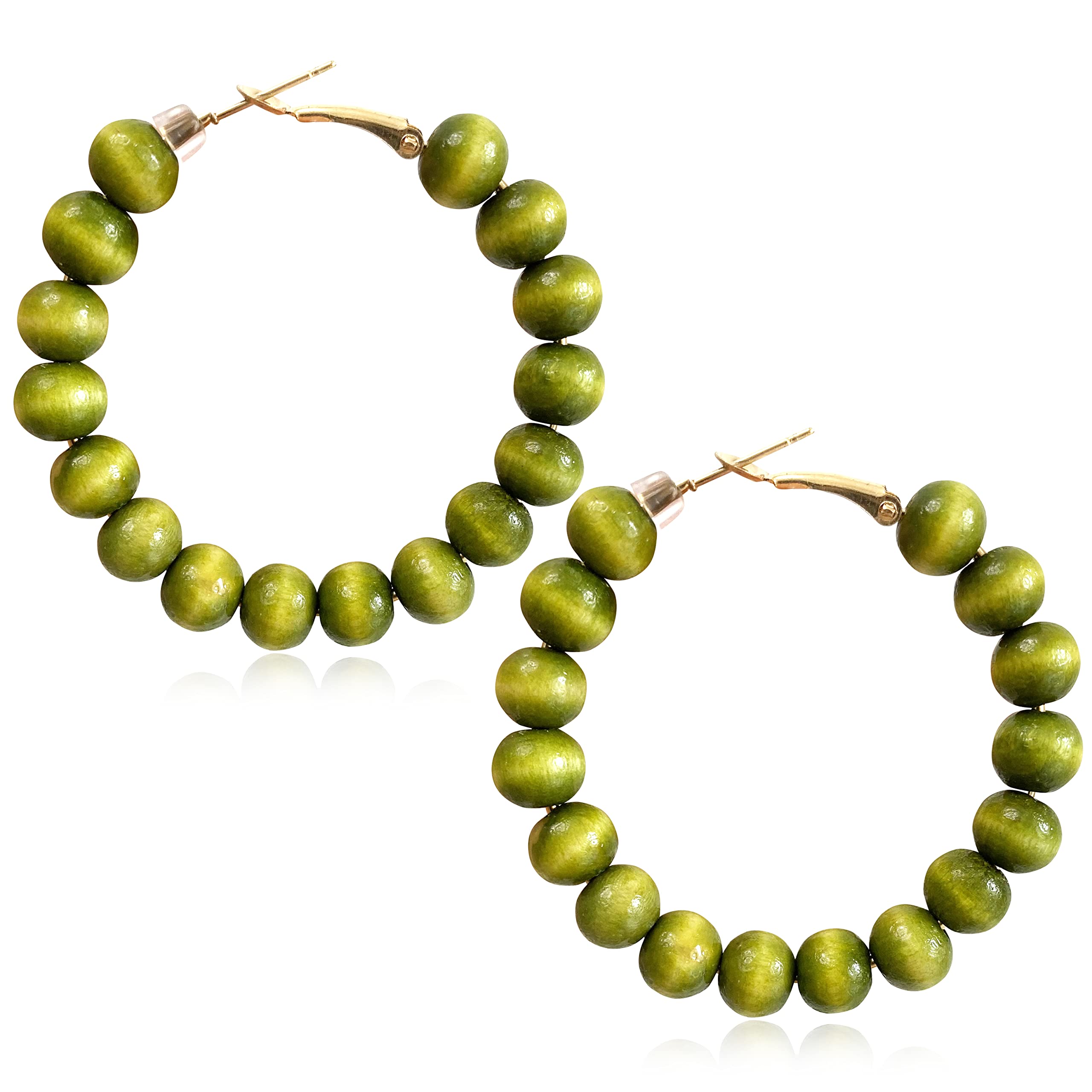 Handmade Nature Wooden Beaded Hoop Earrings Bohemian Minimalist Colorful Circle Round Wood Bead Earrings Vintage Chic Wooden Ethnic Dangle Drop Earrings for Women Statement Jewelry Gifts