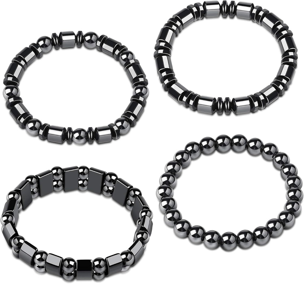 THUNARAZ 4Pcs Hematite Bracelet for Men Women Bangle Bracelet Magnetic Tiger Eye Bracelets
