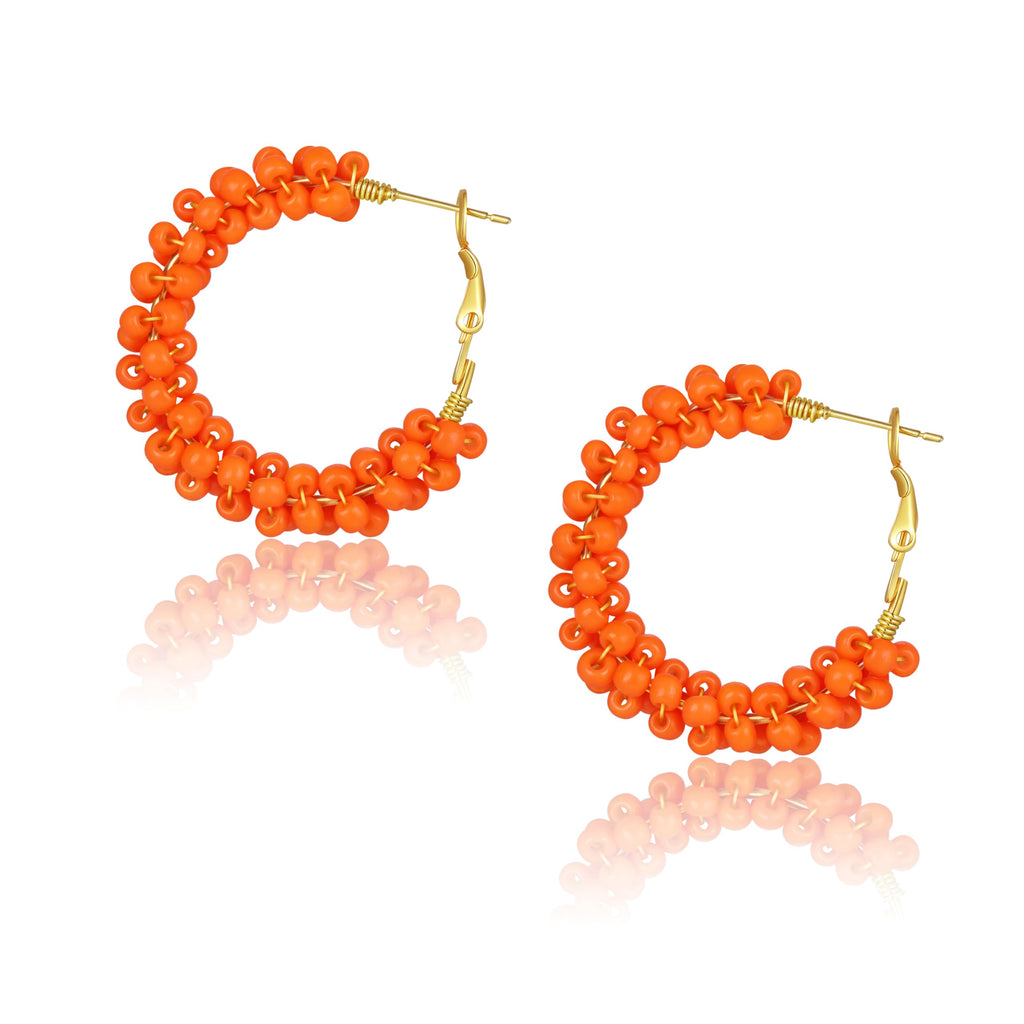 Colorful Fun Beaded Earrings for Women，Boho Flower Hoop Earrings，Exquisite Handmade Beaded Earrings