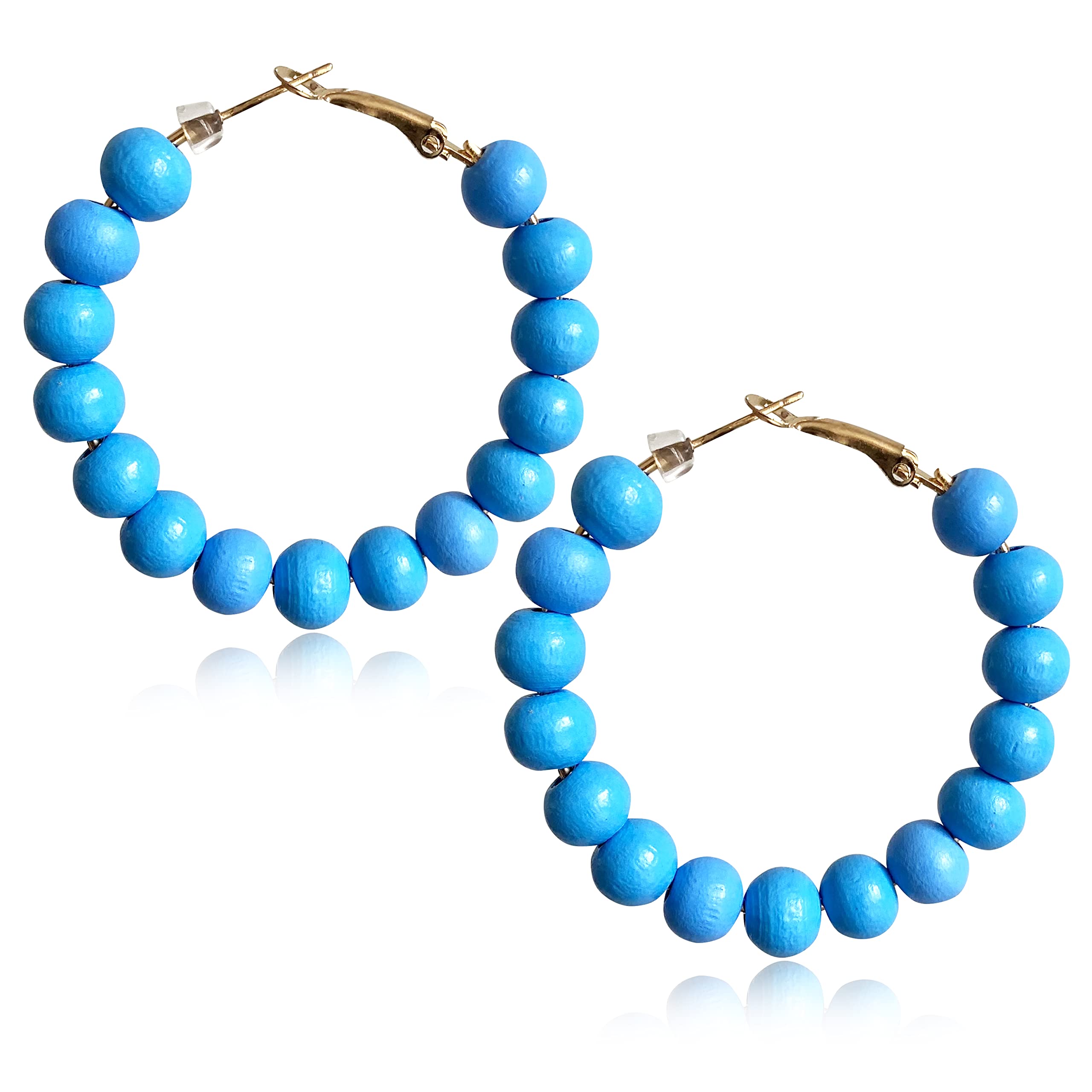 Handmade Nature Wooden Beaded Hoop Earrings Bohemian Minimalist Colorful Circle Round Wood Bead Earrings Vintage Chic Wooden Ethnic Dangle Drop Earrings for Women Statement Jewelry Gifts