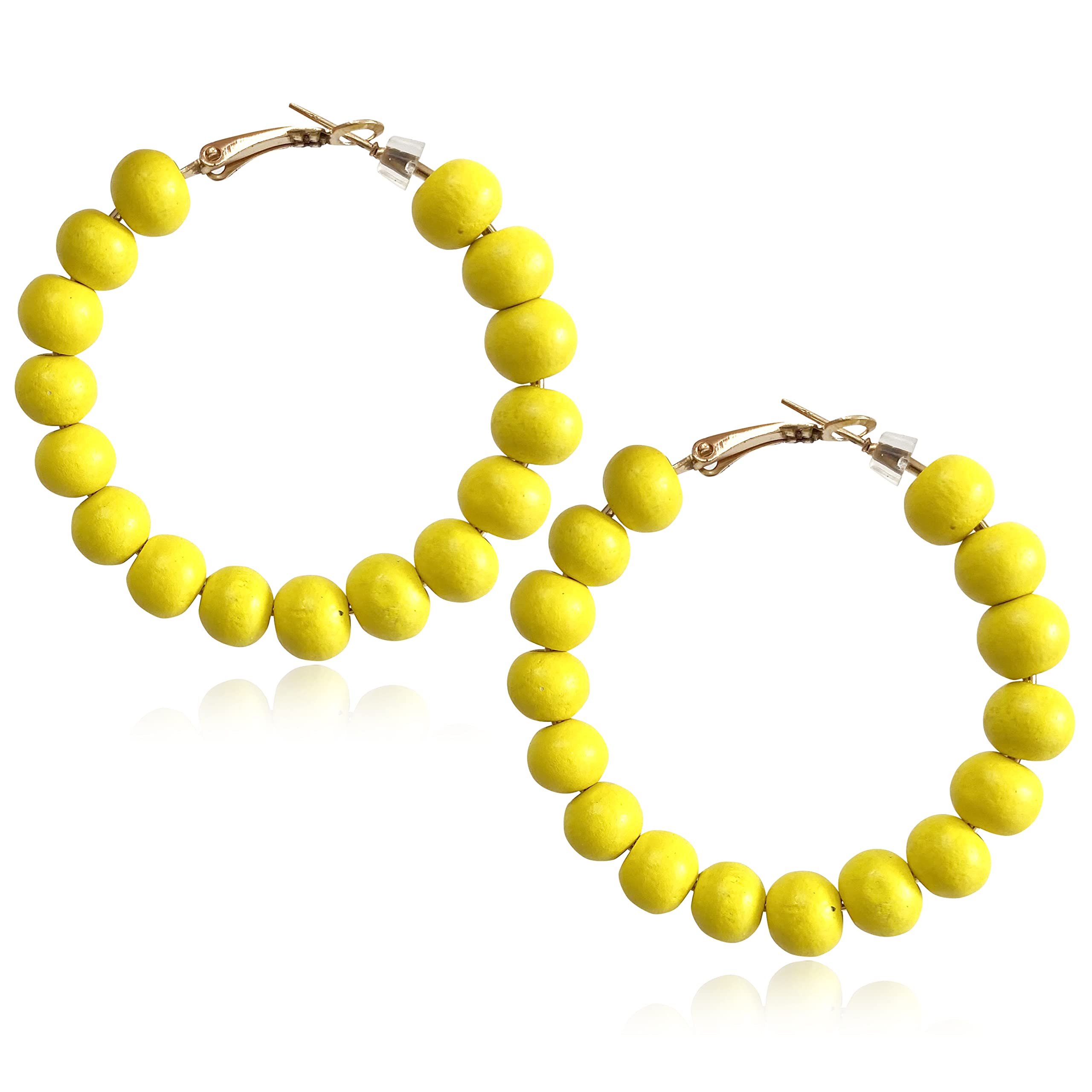 Handmade Nature Wooden Beaded Hoop Earrings Bohemian Minimalist Colorful Circle Round Wood Bead Earrings Vintage Chic Wooden Ethnic Dangle Drop Earrings for Women Statement Jewelry Gifts