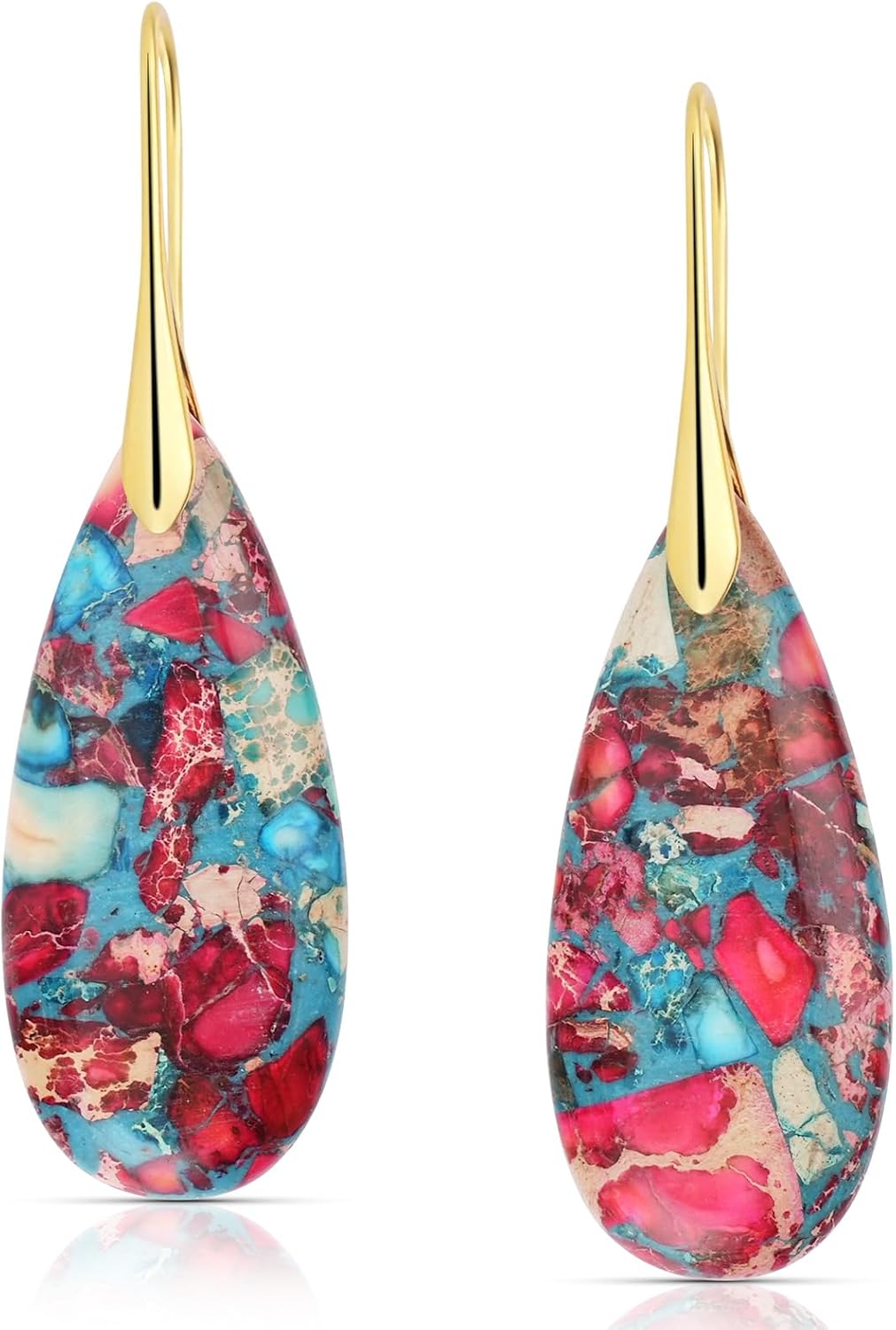Natural Healing Crystal Teardrop Earrings for Women, Copper Hook Dangle Drop Stone Boho Jewelry, Lightweight Aesthetic Gifts Everyday Wear