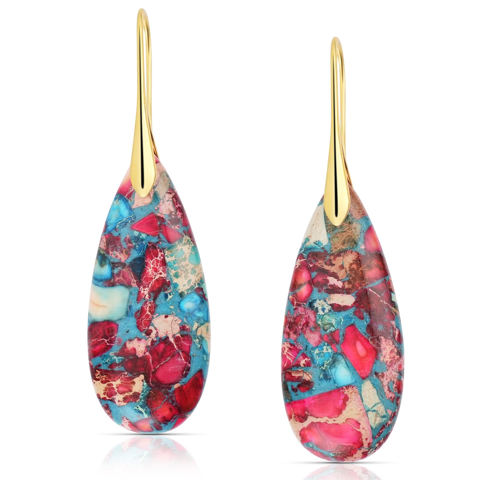 Natural Healing Crystal Teardrop Earrings for Women, Copper Hook Dangle Drop Stone Boho Jewelry, Lightweight Aesthetic Gifts Everyday Wear