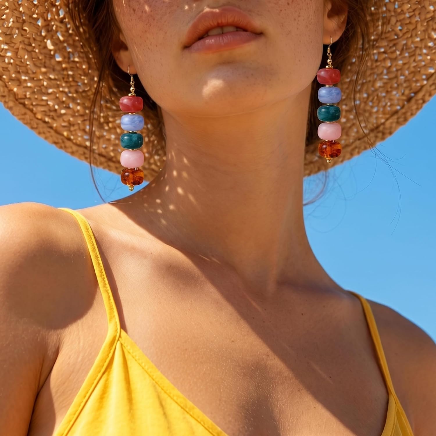 SHERLOVE Chunky Statement Large Resin Beaded Dangle Earrings Women Trendy | Cute Fun Hypoallergenic Lightweight 14K Gold Plated Dangle Dangly Dangling Drop Earrings,Boho Summer Beach Vacation Jewelry