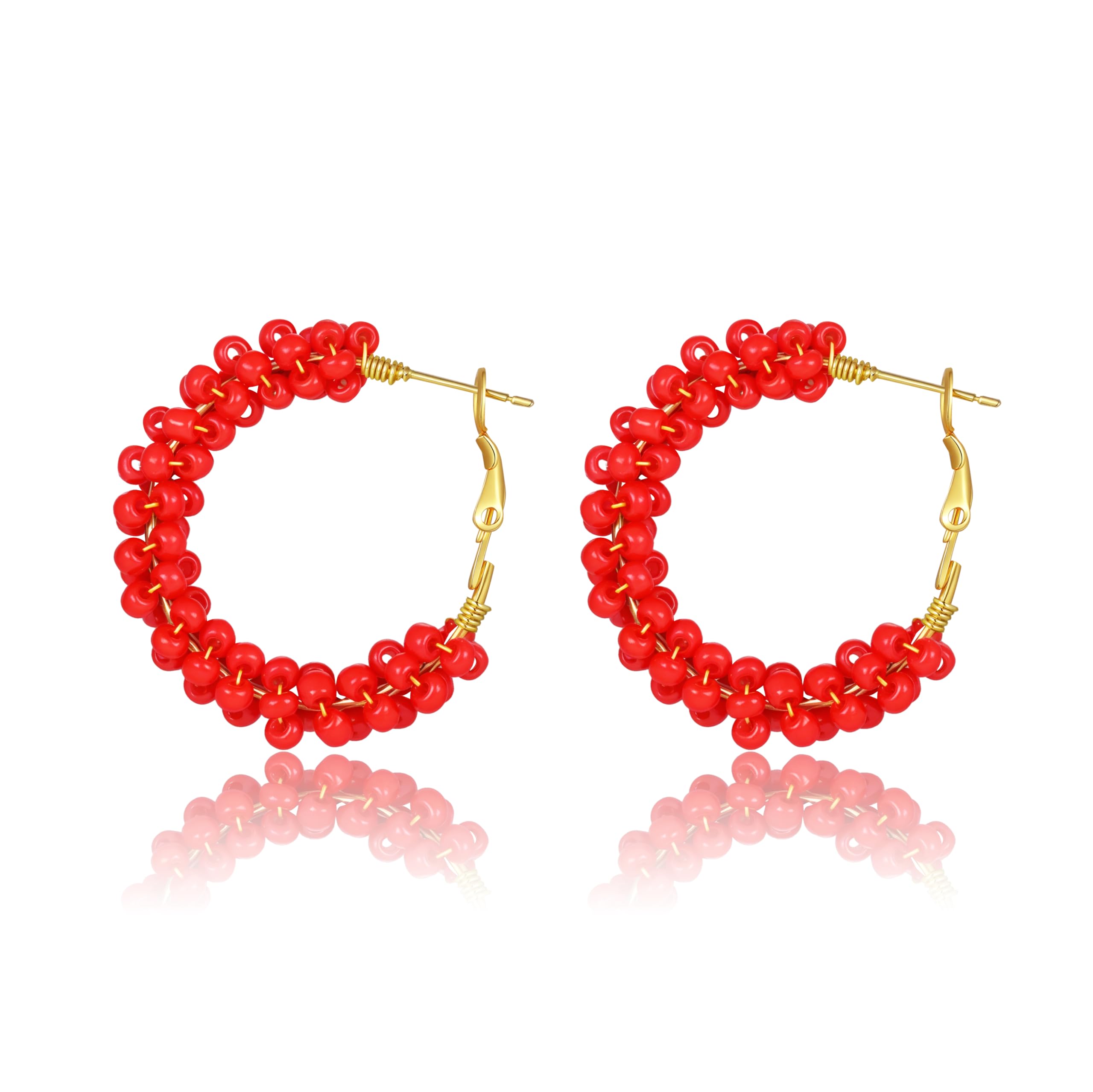 Colorful Fun Beaded Earrings for Women，Boho Flower Hoop Earrings，Exquisite Handmade Beaded Earrings